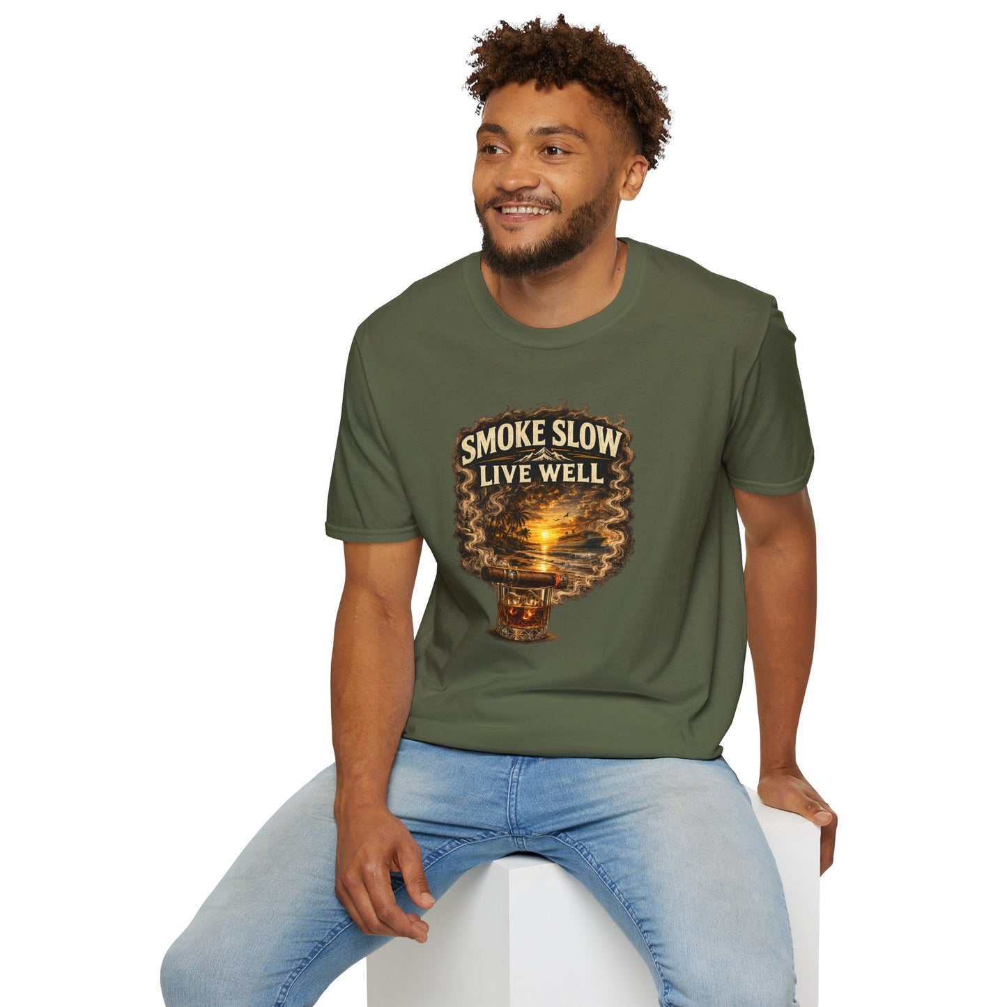 Smoke Slow Live Well Yacht T-Shirt – Cigar, Whiskey & Coastal Luxury Tee