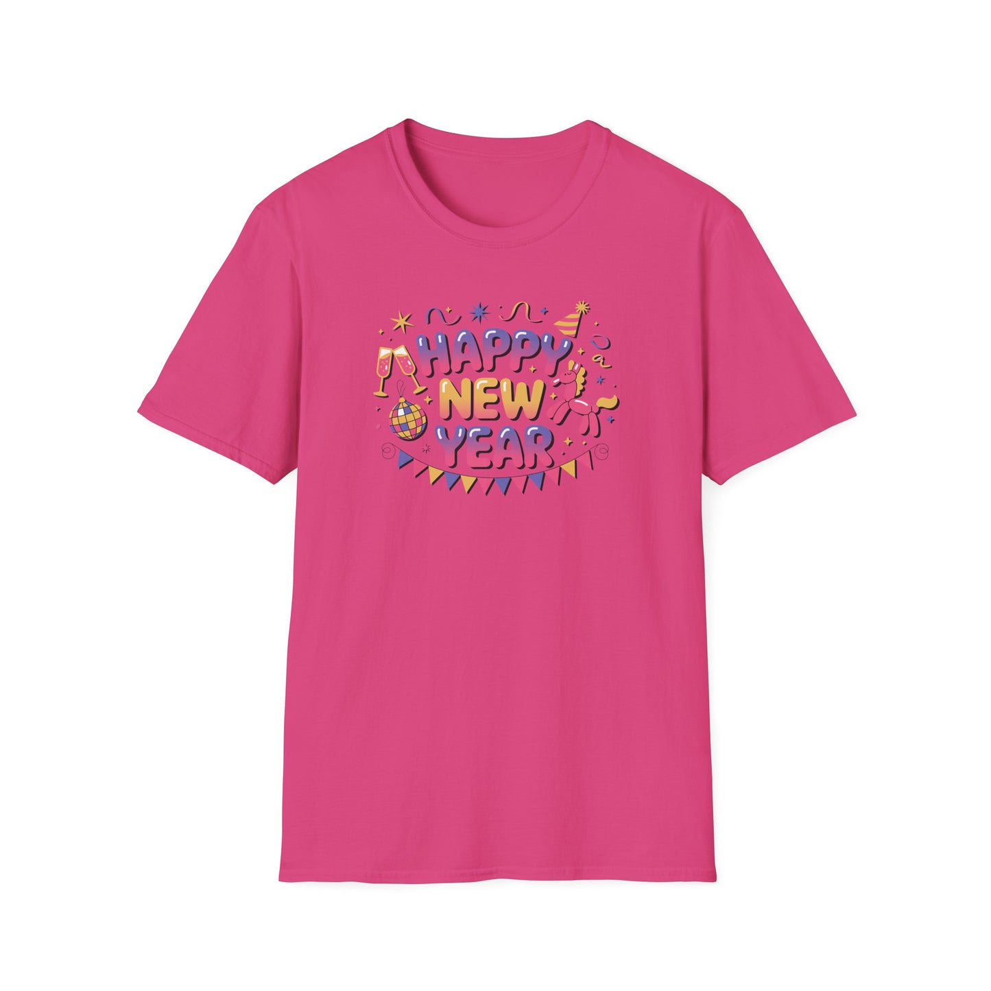 Happy New Year 2026 T-Shirt – Cute Colorful New Year Shirt, Fun Party Celebration Graphic Tee, Balloon Animal & Champagne NYE 2026 Top