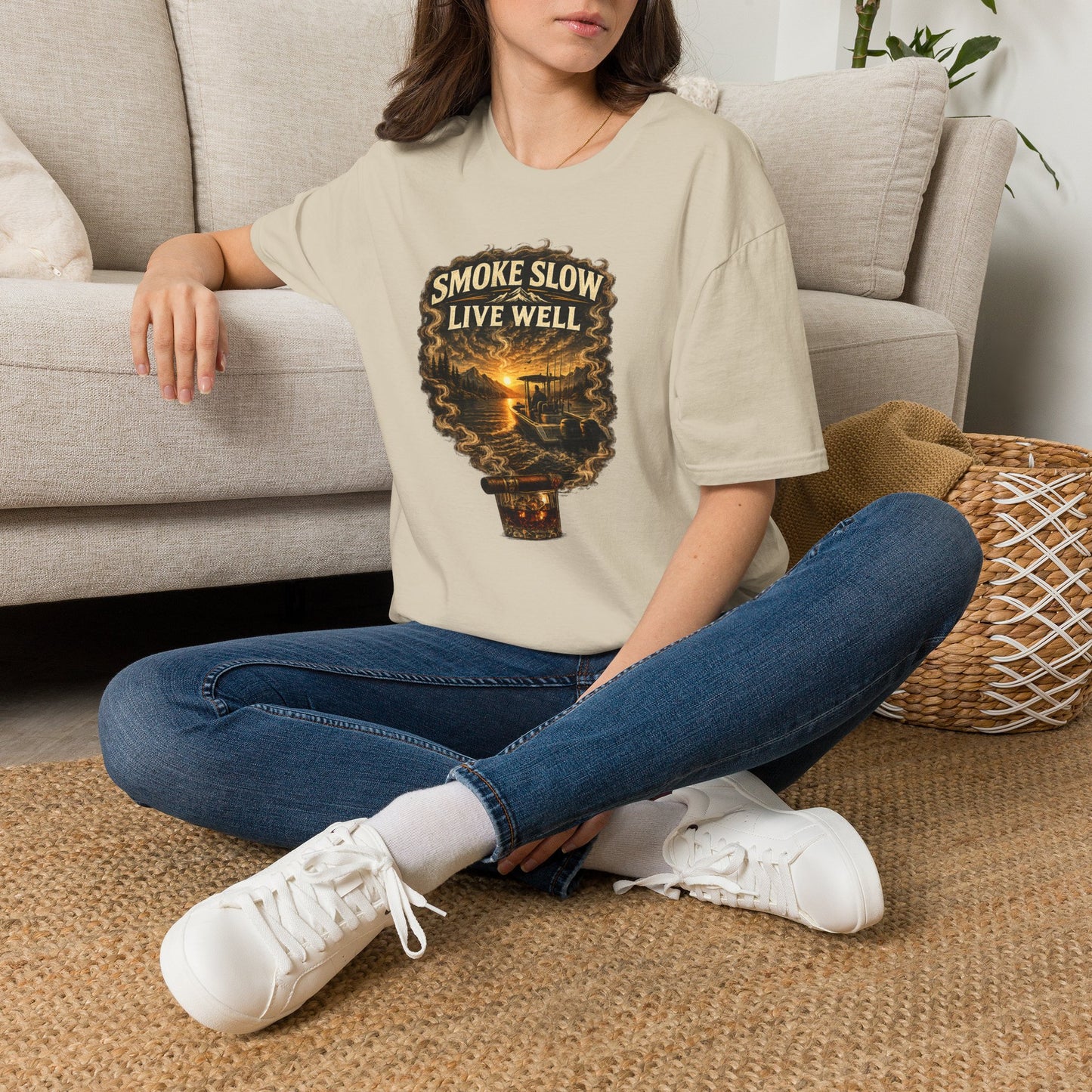Smoke Slow Live Well Cigar T-Shirt – Whiskey & Outdoor Boating Lifestyle Cigar Tee