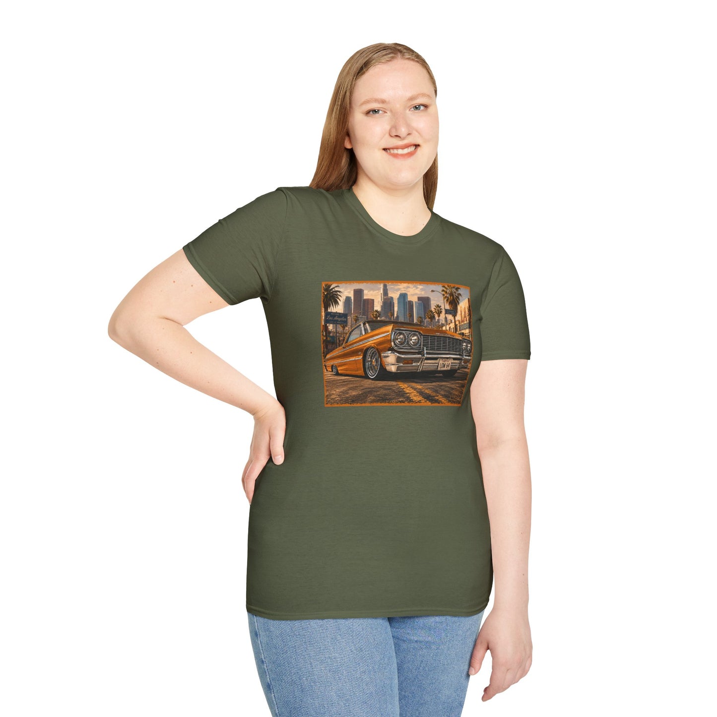 Los Angeles Lowrider T-Shirt, Orange Classic Car Graphic Tee, 1964 Style Car Shirt for Car Lovers