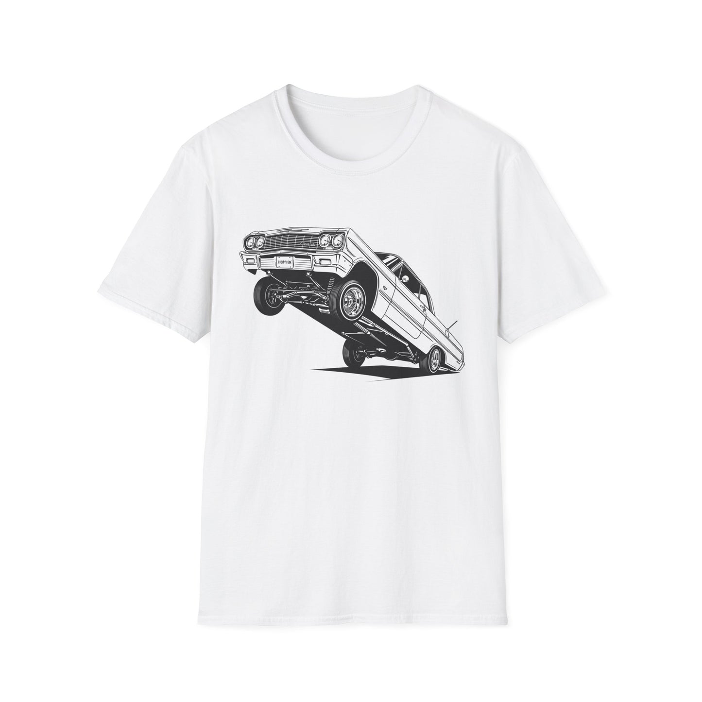 1964 Chevy Impala Hydraulics Lowrider Ink Drawing T-Shirt - Old School Hip Hop Cholo Art Tee Design - Chicano Car Club Graphic Tee