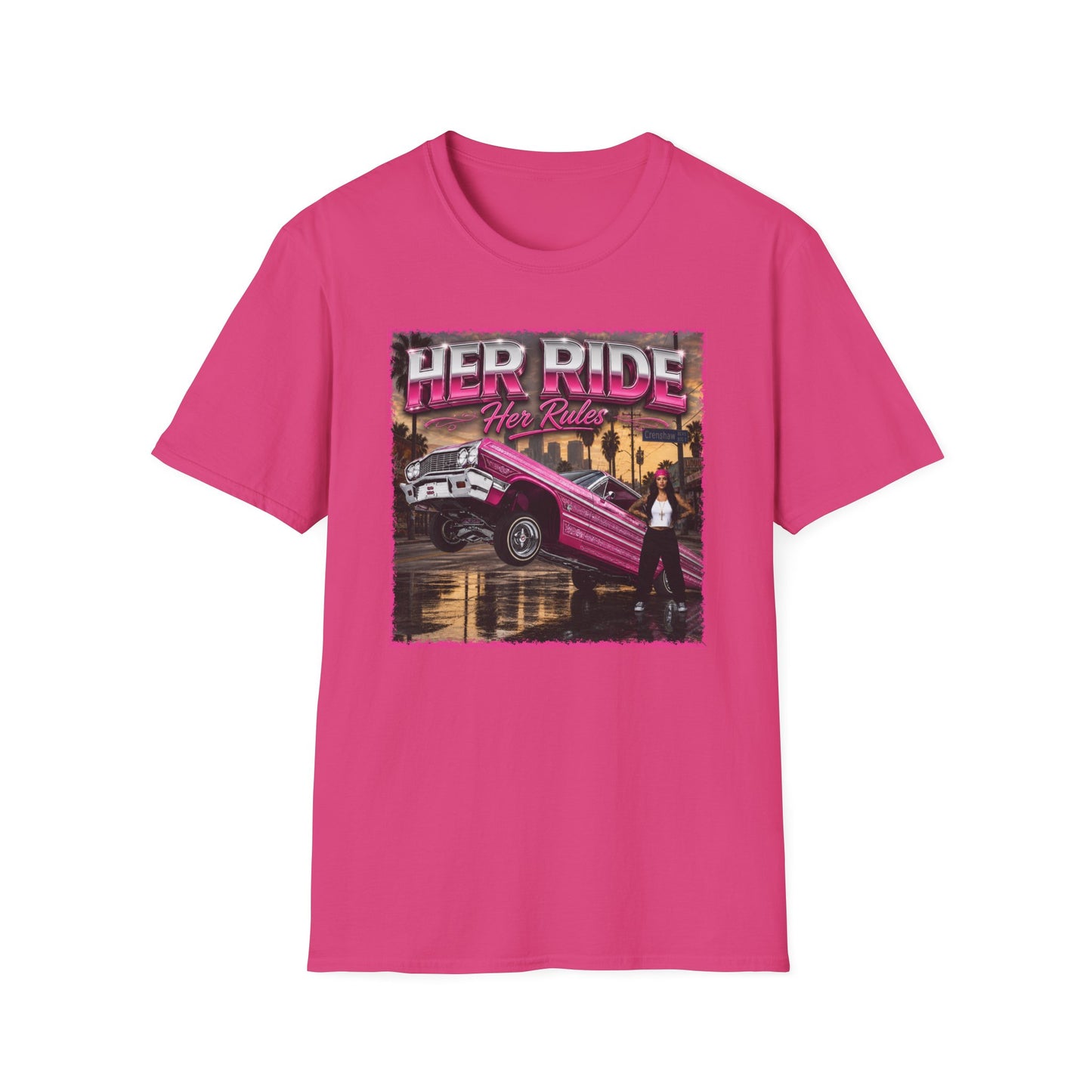 Women Lowrider Shirt, Her Ride Her Rules Tee, Pink Classic Car Graphic Shirt, Car Enthusiast Gift, Retro Auto Tee