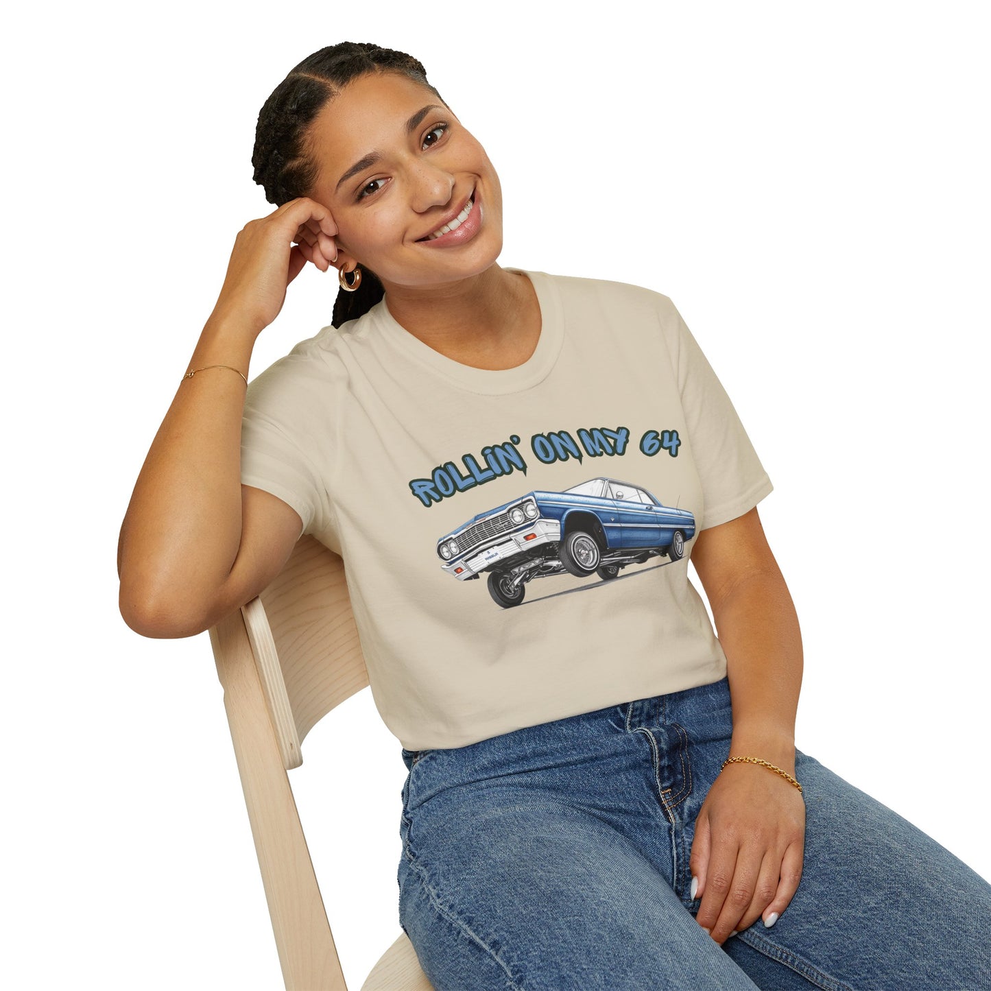 Lowrider Shirt, Rollin On My 64 Tee, Classic Car Graphic Shirt, Vintage Car Enthusiast Gift, Retro Auto Unisex Tee