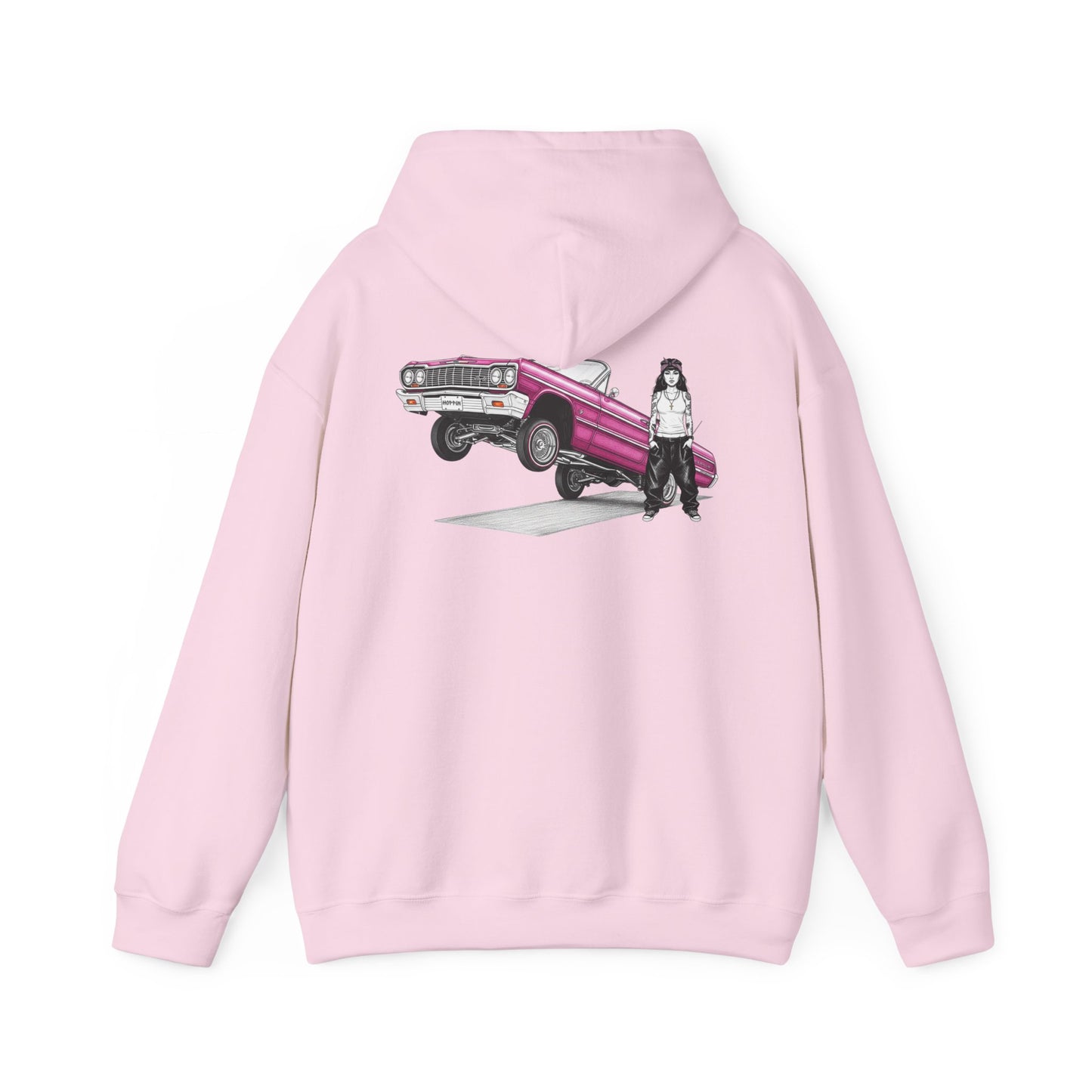 1964 Chevy Impala Hydraulics Lowrider Ink Drawing Hoodie - Old School Hip Hop Cholo Art Design - Chicano Car Club Graphic Hoodie