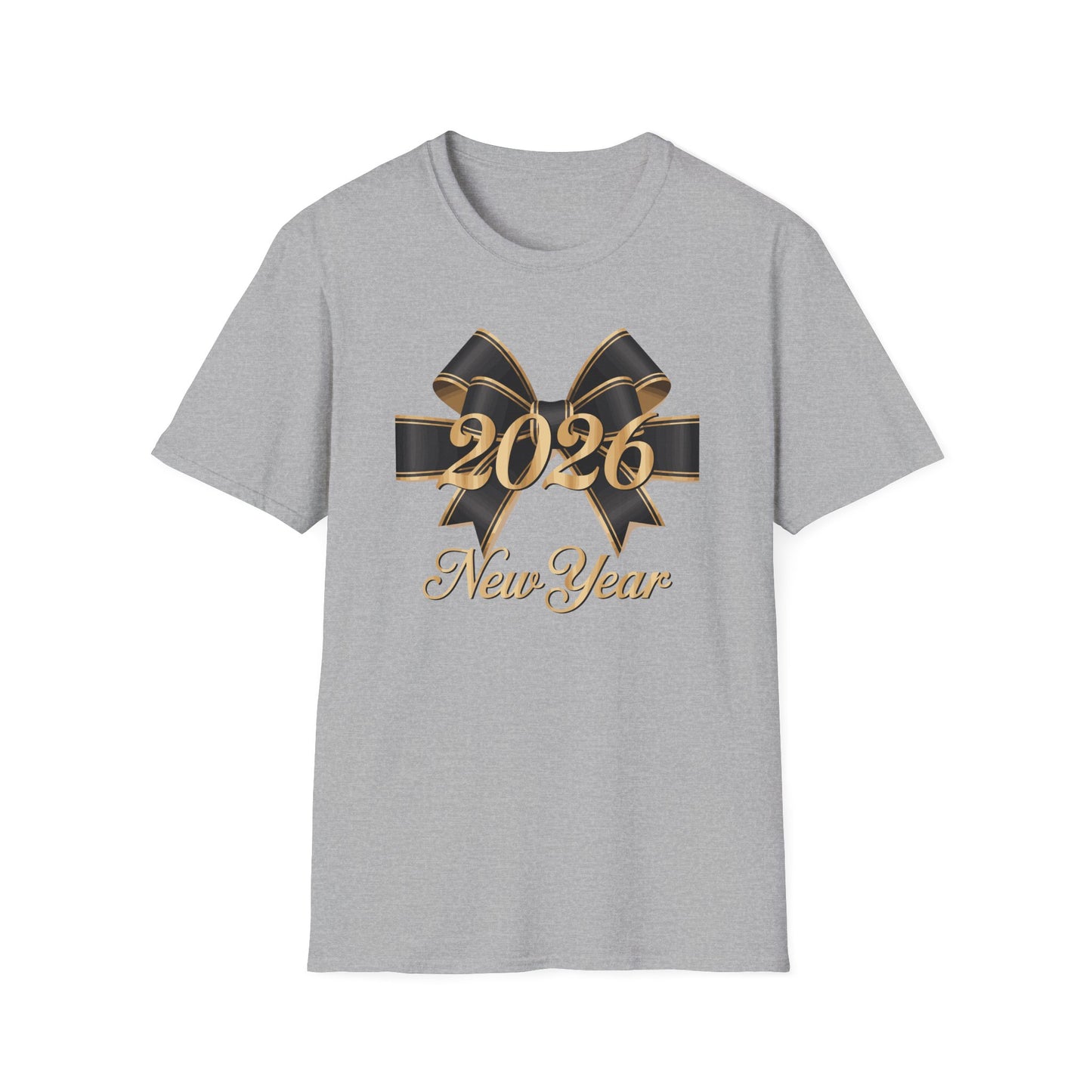 Happy New Year 2026 T-Shirt – Elegant Black and Gold Bow New Year Shirt, Classy 2026 NYE Celebration Tee, Luxury New Year’s Eve Party Top