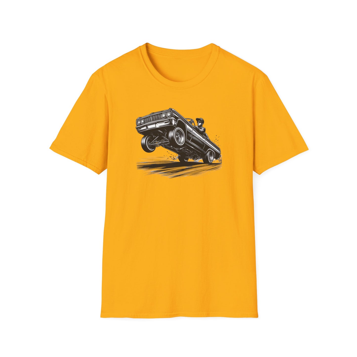 1964 Chevy Impala Hydraulics Lowrider Ink Drawing T-Shirt - Old School Hip Hop Cholo Art Tee Design - Chicano Car Club Graphic Tee