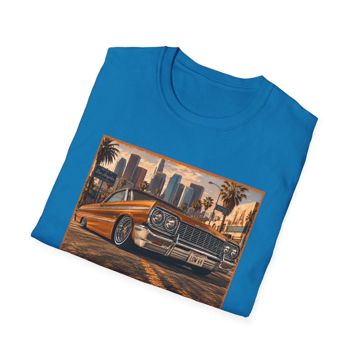 Los Angeles Lowrider T-Shirt, Orange Classic Car Graphic Tee, 1964 Style Car Shirt for Car Lovers