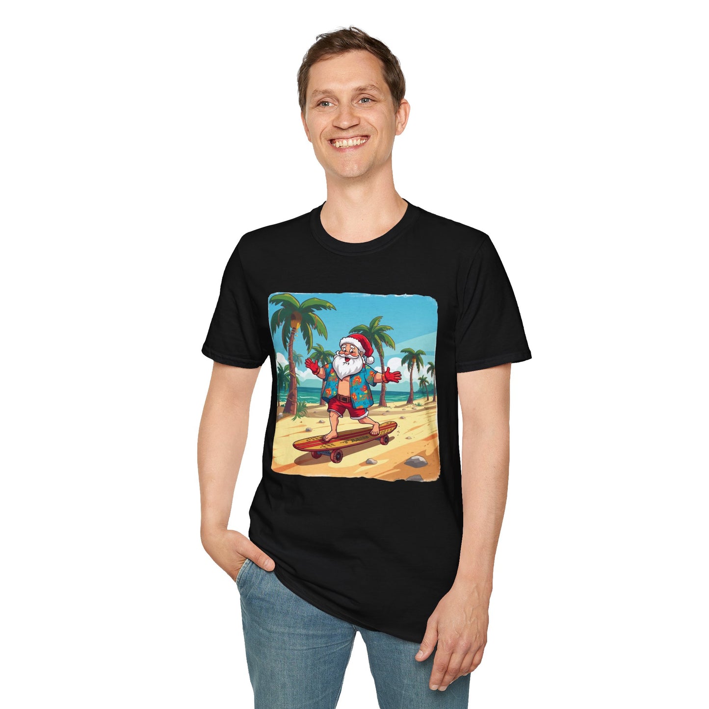 Tropical Santa riding a longboard shirt, Family Christmas Shirts, Christmas T Shirt, Holiday Shirt, Cute Xmas Shirt for the family, Holiday Gift