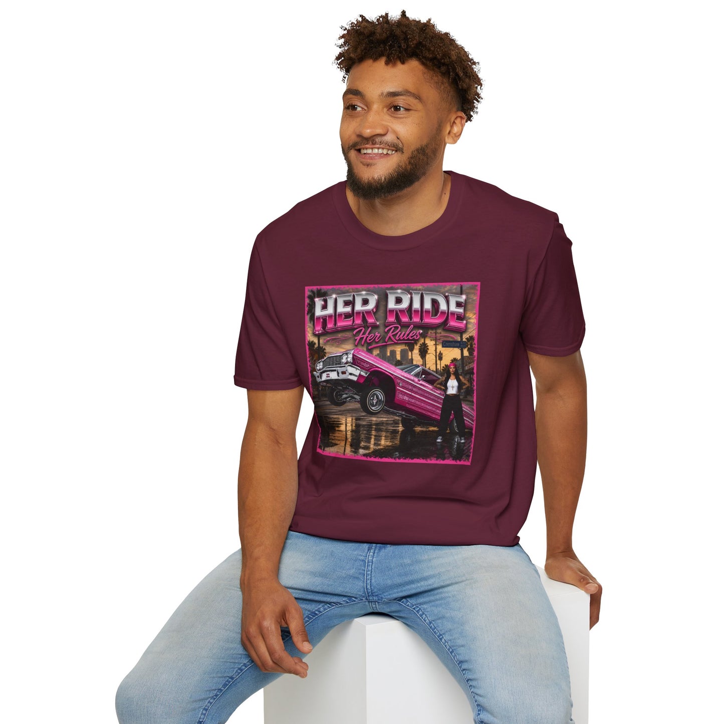 Women Lowrider Shirt, Her Ride Her Rules Tee, Pink Classic Car Graphic Shirt, Car Enthusiast Gift, Retro Auto Tee