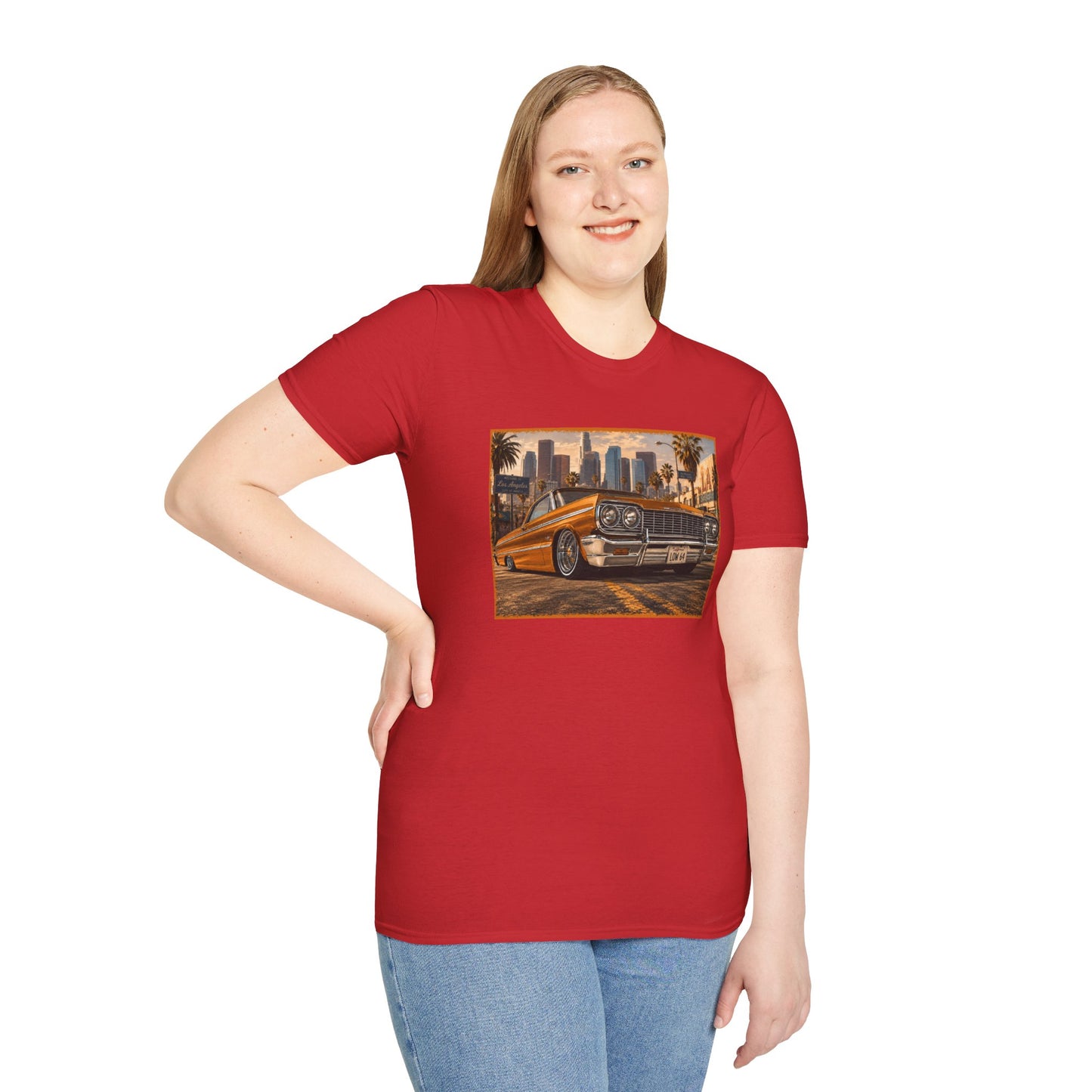 Los Angeles Lowrider T-Shirt, Orange Classic Car Graphic Tee, 1964 Style Car Shirt for Car Lovers
