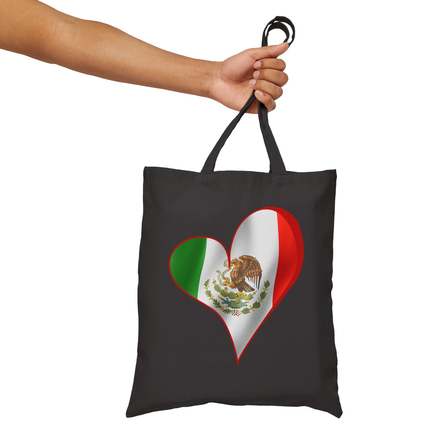 Mexico Flag Heart Tote Bag, Cotton Canvas Grocery Shopping Beach Handbag, Mexican Pride Gift, Patriotic Shoulder Bag