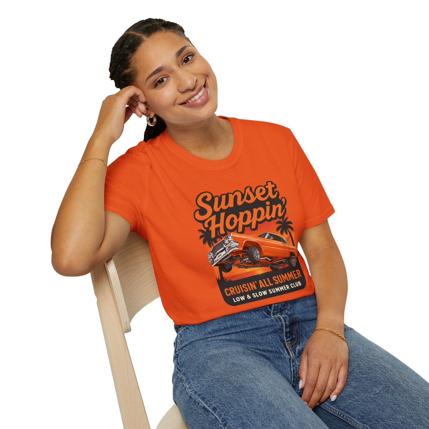 Lowrider Summer Shirt, Sunset Hoppin Tee, Cruisin All Summer Graphic Shirt, Low and Slow Car Tee, Unisex Car Lover Gift