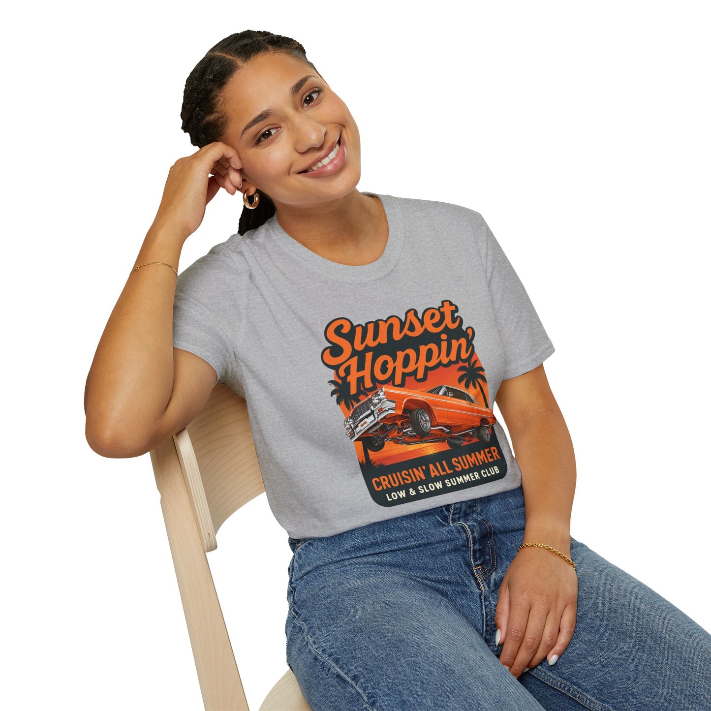 Lowrider Summer Shirt, Sunset Hoppin Tee, Cruisin All Summer Graphic Shirt, Low and Slow Car Tee, Unisex Car Lover Gift