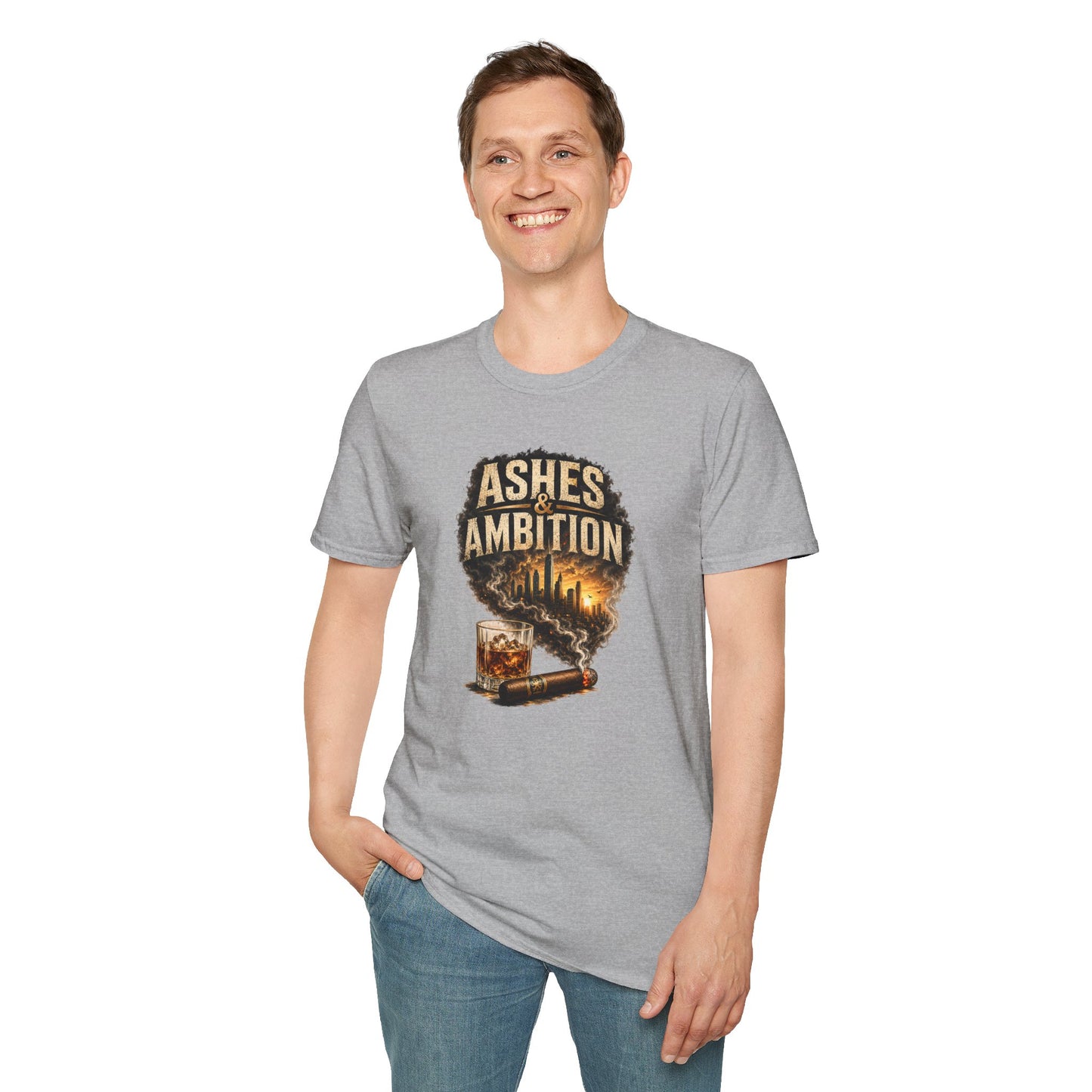 Ashes & Ambition Cigar T-Shirt – Whiskey, Success & Hustle Lifestyle Tee
