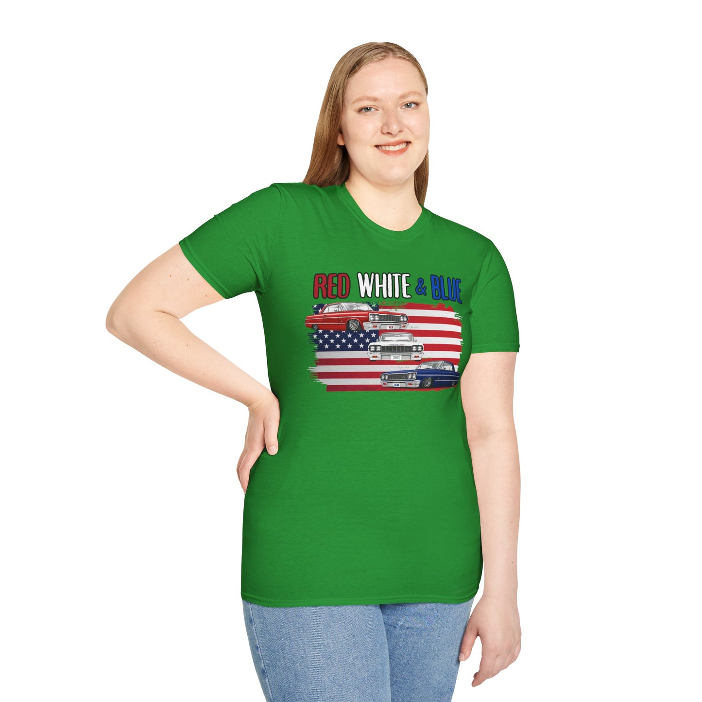Patriotic Lowrider Shirt, Red White and Blue Car Tee, Classic Car Shirt, 4th of July Car Lover Gift, Unisex Auto Tee