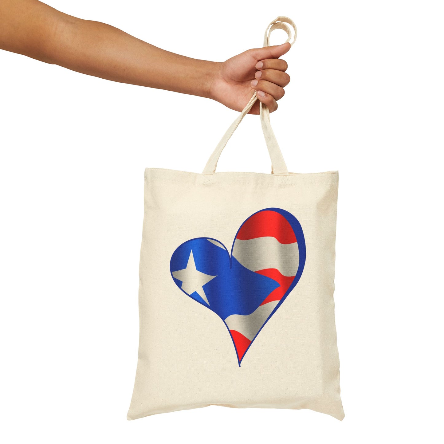 Puerto Rico Flag Heart Tote Bag, Cotton Canvas Grocery Shopping Beach Handbag, Boricua Pride Gift, Patriotic Shoulder Bag