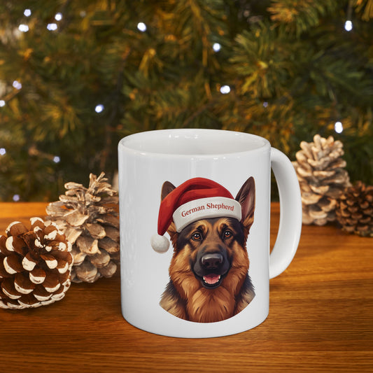 German Shepherd Holiday Portrait Mug – Cute Holiday Coffee Cup, Festive German Shepherd Ceramic Mug, Christmas Gift Idea (11oz/15oz)