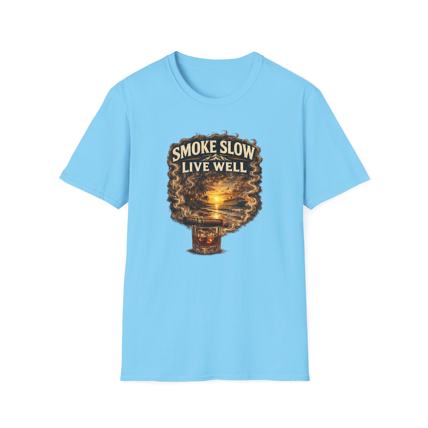 Smoke Slow Live Well Yacht T-Shirt – Cigar, Whiskey & Coastal Luxury Tee