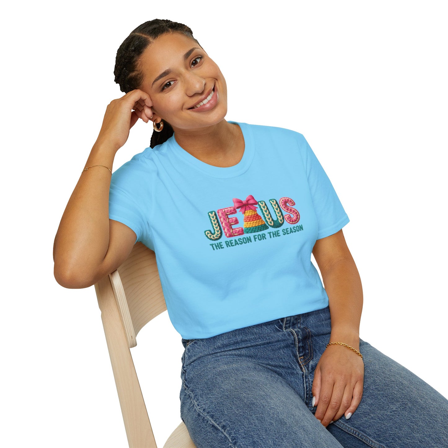 Jesus Christmas T-Shirt – The Reason for the Season Tee, Faith Christian Holiday Shirt with Bow Design