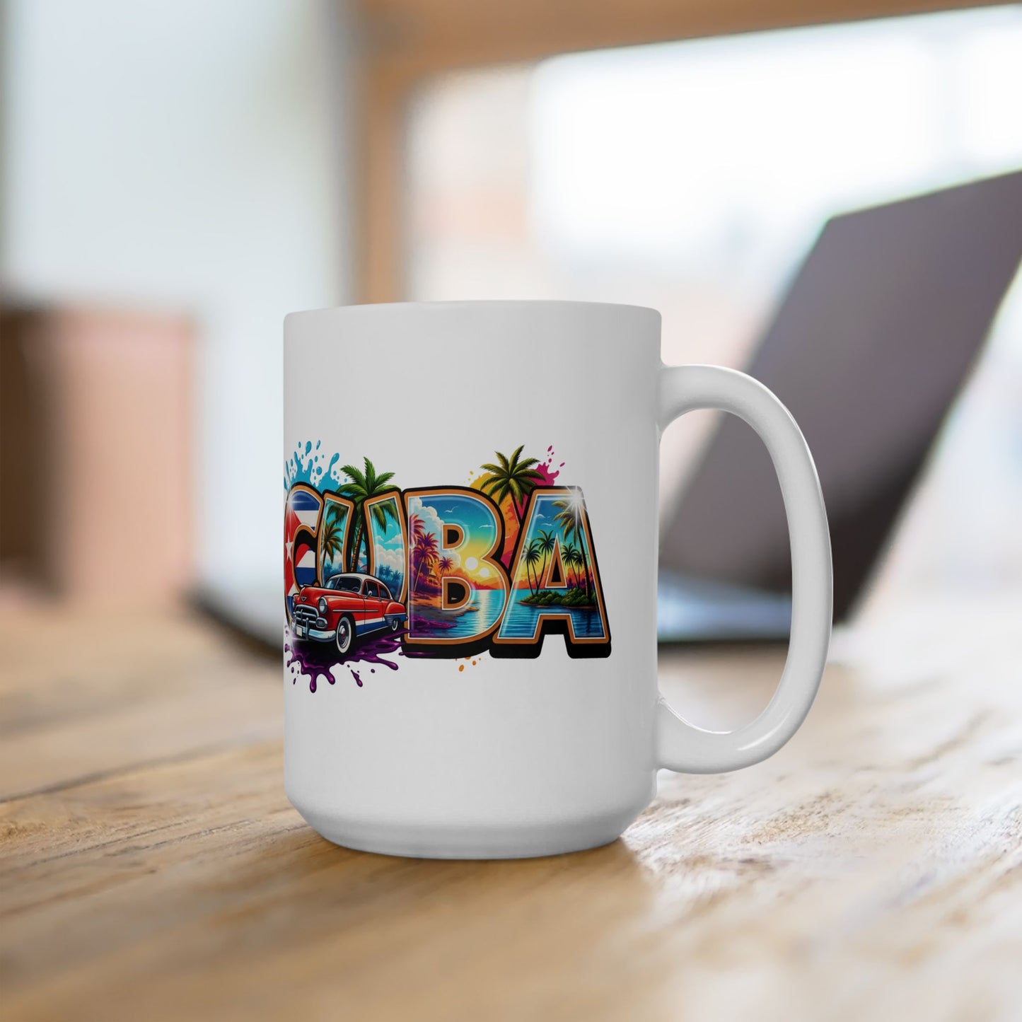 Colorful Cuban Flag Ceramic Mug, 11oz 15oz - Vibrant Cuba Souvenir Coffee Cup, Patriotic Tea Mug, Cuban American Gift, Kitchen Decor