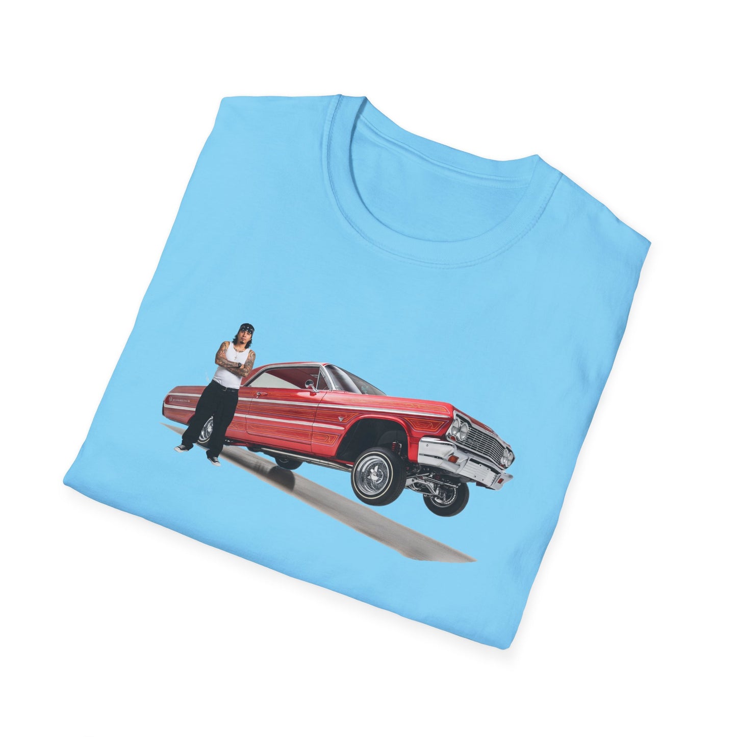 1964 Chevy Impala Hydraulics Lowrider Hoppin' graphic T-Shirt - Old School Hip Hop Cholo Art Tee Design - Chicano Car Club Graphic Tee