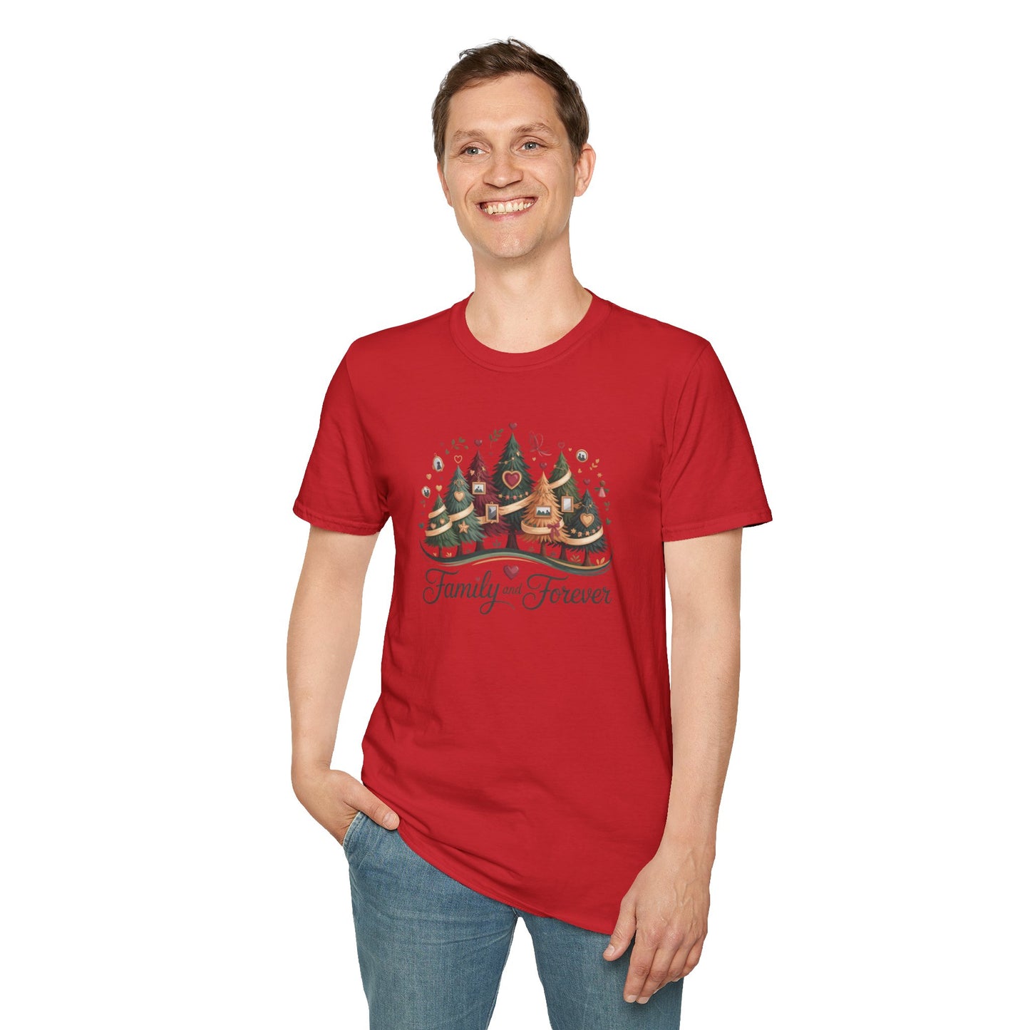 Family and Forever Christmas T-Shirt – Cozy Holiday Tree Design, Sentimental Family Christmas Tee for Winter Season