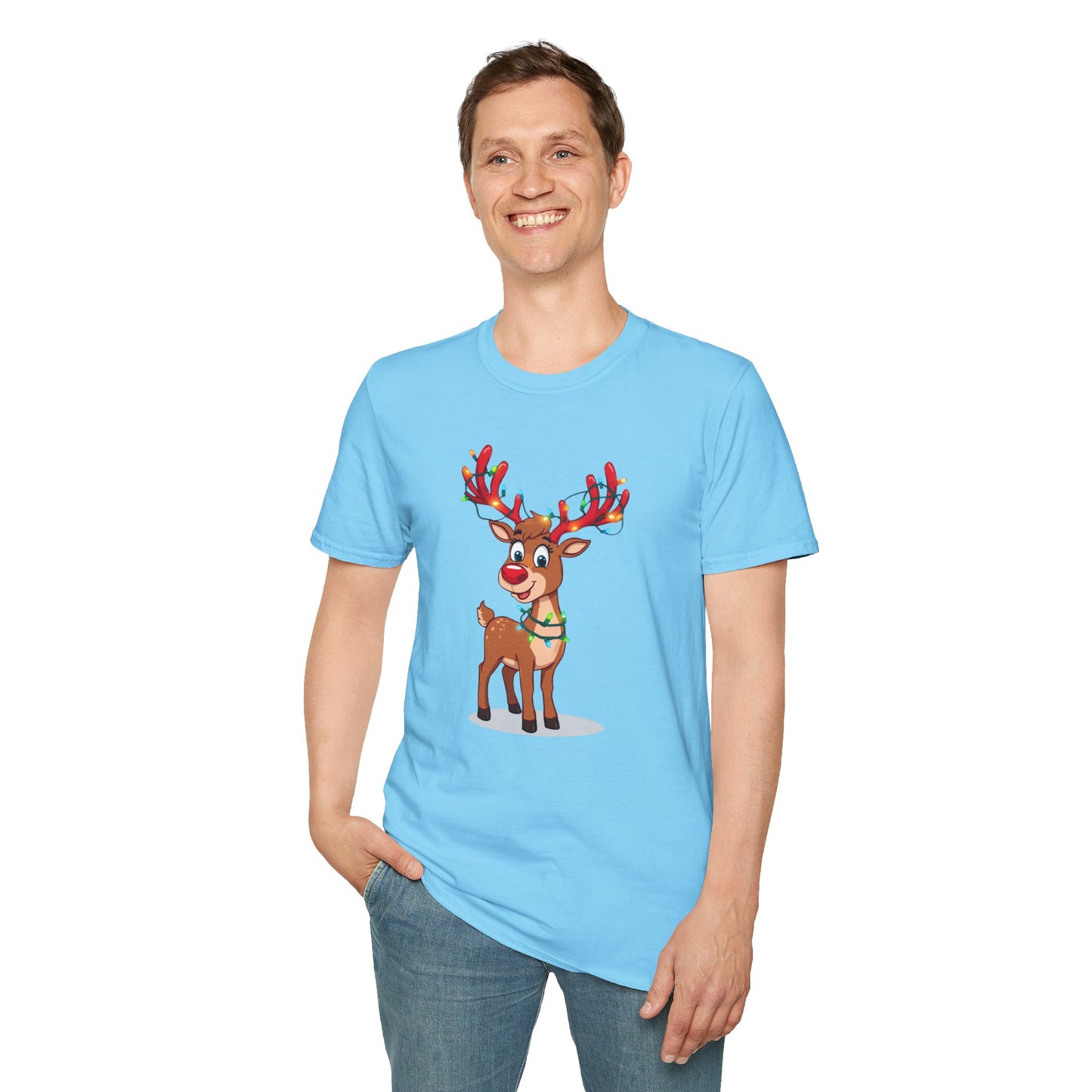 Smiling Reindeer with Christmas Lights Shirt, Family Christmas Shirts, Christmas T Shirt, Holiday Shirt, Cute Xmas Shirt for the family, Holiday Gift