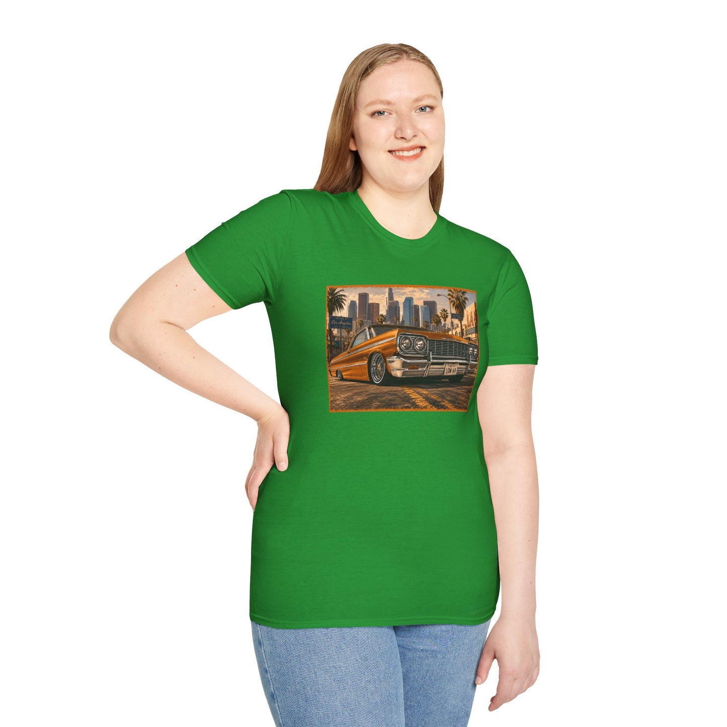 Los Angeles Lowrider T-Shirt, Orange Classic Car Graphic Tee, 1964 Style Car Shirt for Car Lovers