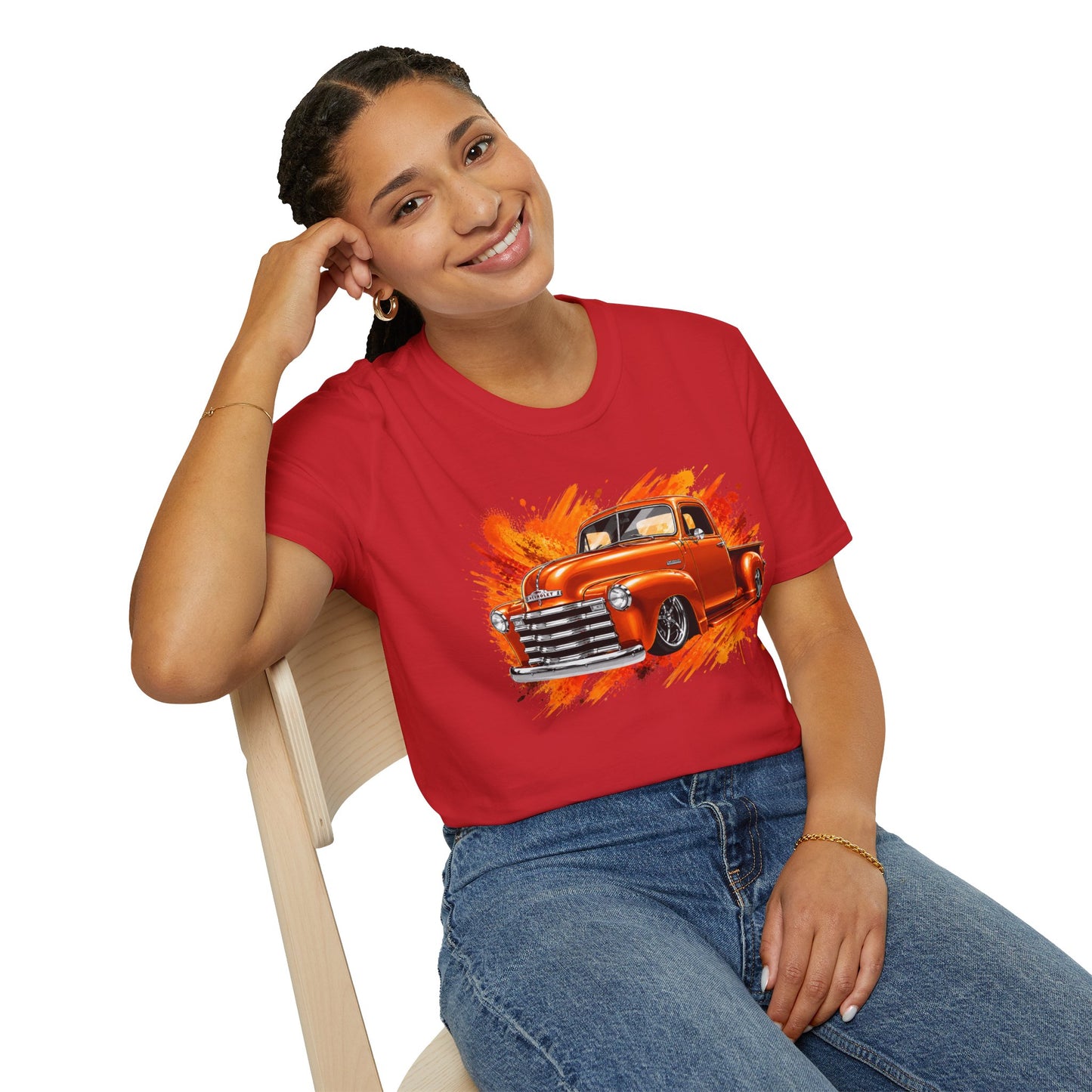 Orange Classic Truck T-Shirt, Vintage Pickup Graphic Tee, Custom Truck Shirt for Car Lovers