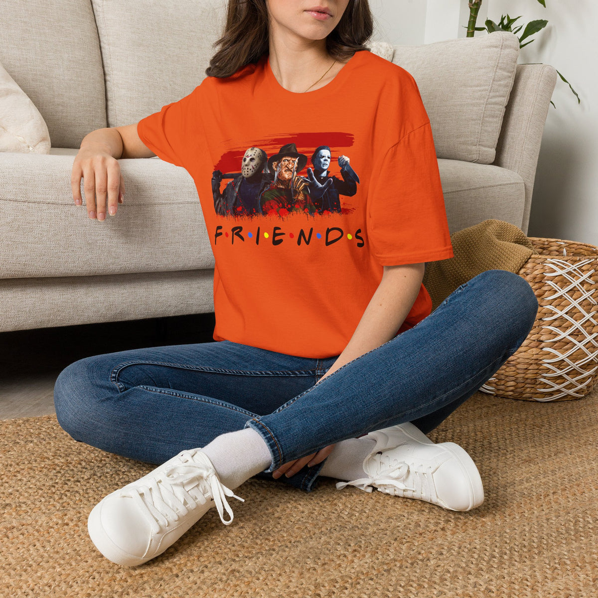 Horror Movie Villains Halloween Friends Softstyle T-Shirt, Scary Movie Tee, Halloween Shirt, Horror Movie Fan Gift, Horror Movie Characters