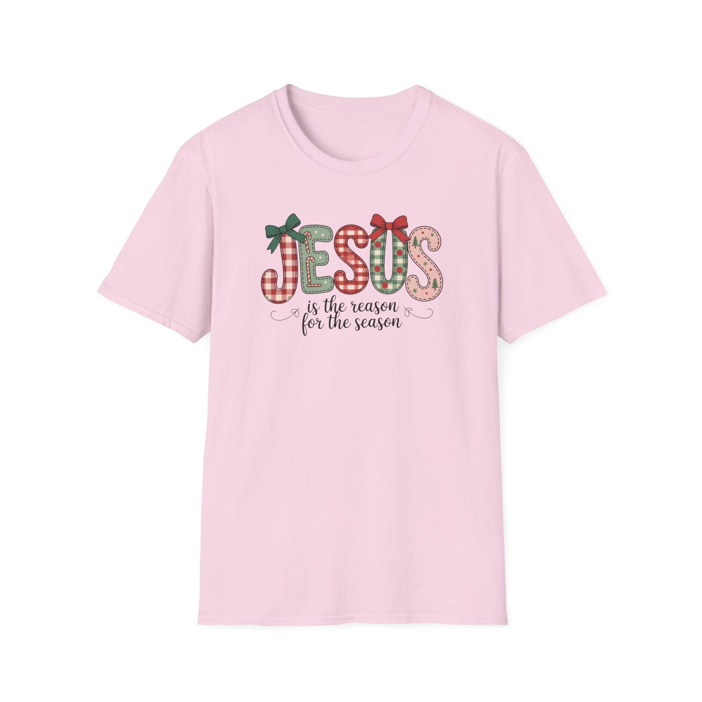 Jesus Is the Reason for the Season Christmas T-Shirt – Cute Plaid Holiday Christian Tee with Bows