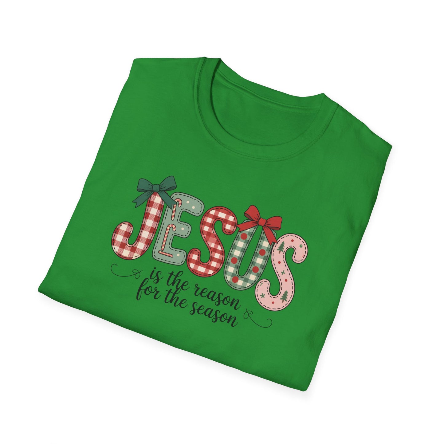 Jesus Is the Reason for the Season Christmas T-Shirt – Cute Plaid Holiday Christian Tee with Bows