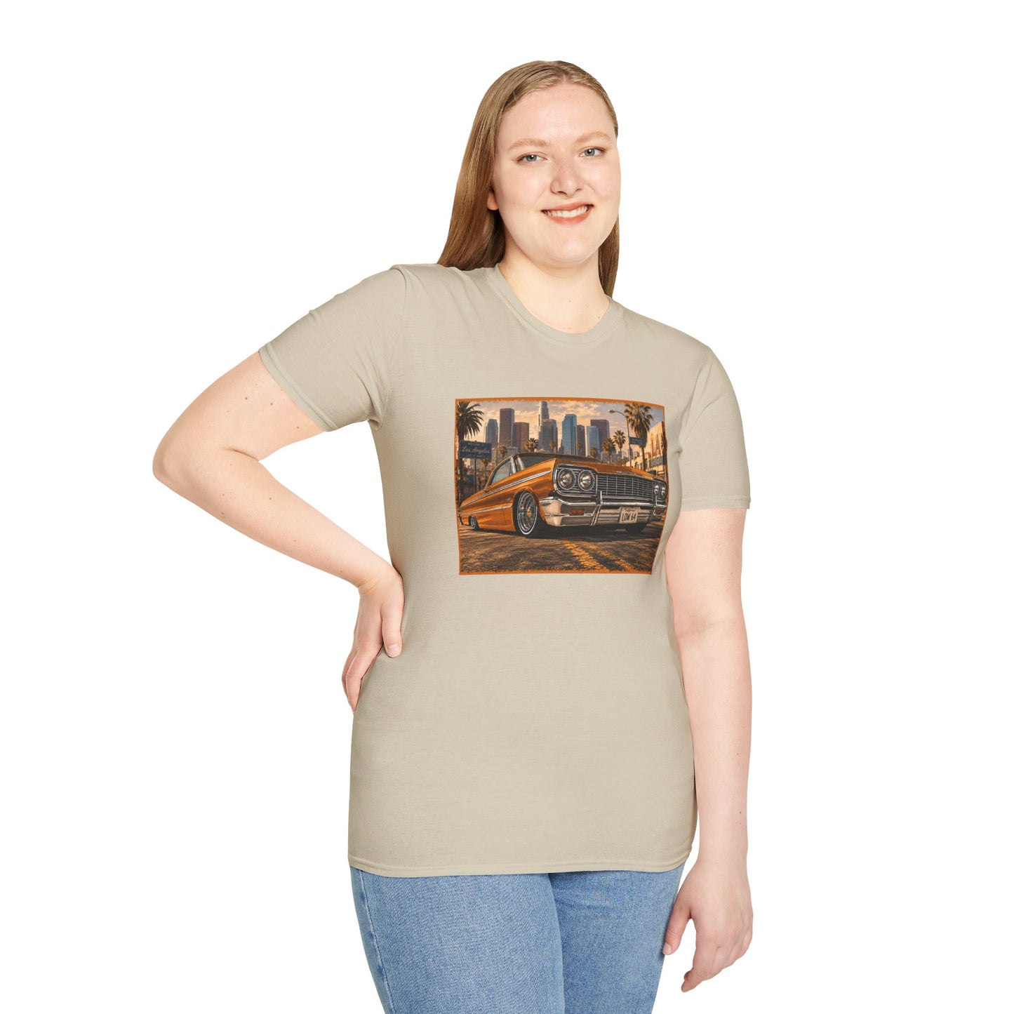 Los Angeles Lowrider T-Shirt, Orange Classic Car Graphic Tee, 1964 Style Car Shirt for Car Lovers