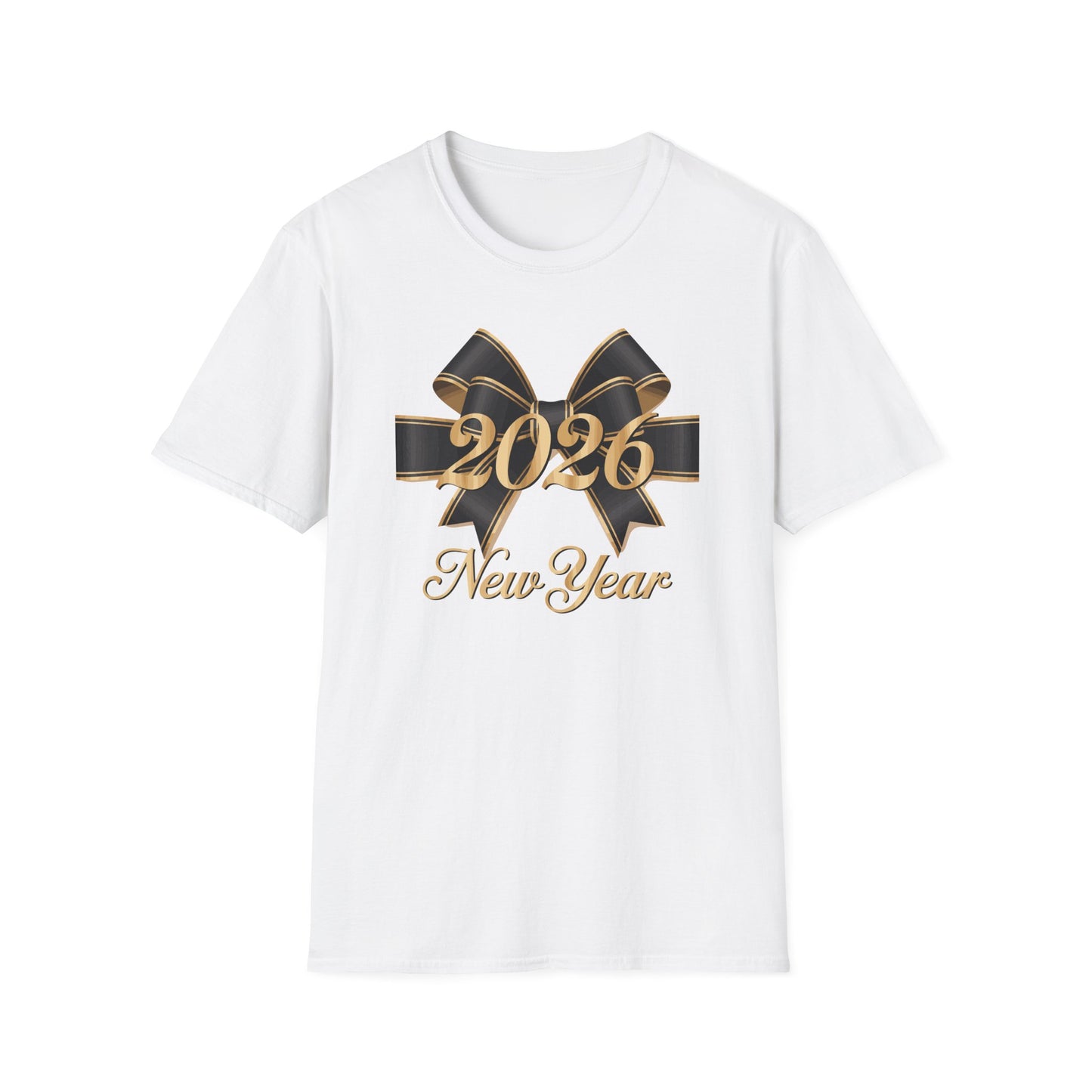 Happy New Year 2026 T-Shirt – Elegant Black and Gold Bow New Year Shirt, Classy 2026 NYE Celebration Tee, Luxury New Year’s Eve Party Top