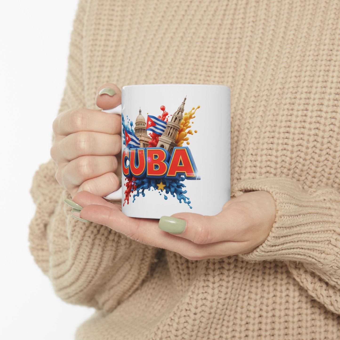 Colorful Cuban Flag Ceramic Mug, 11oz 15oz - Vibrant Cuba Souvenir Coffee Cup, Patriotic Tea Mug, Cuban American Gift, Kitchen Decor