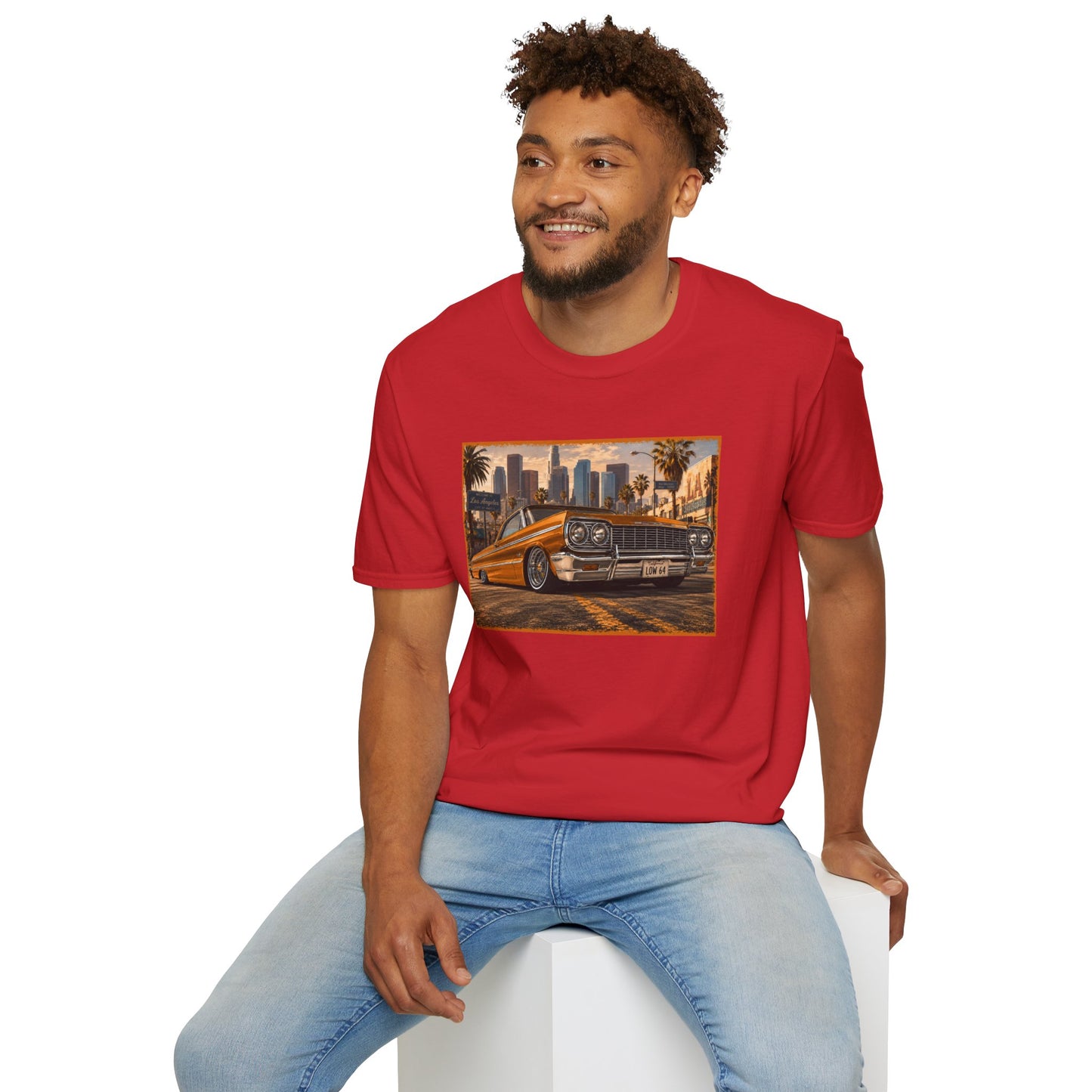 Los Angeles Lowrider T-Shirt, Orange Classic Car Graphic Tee, 1964 Style Car Shirt for Car Lovers