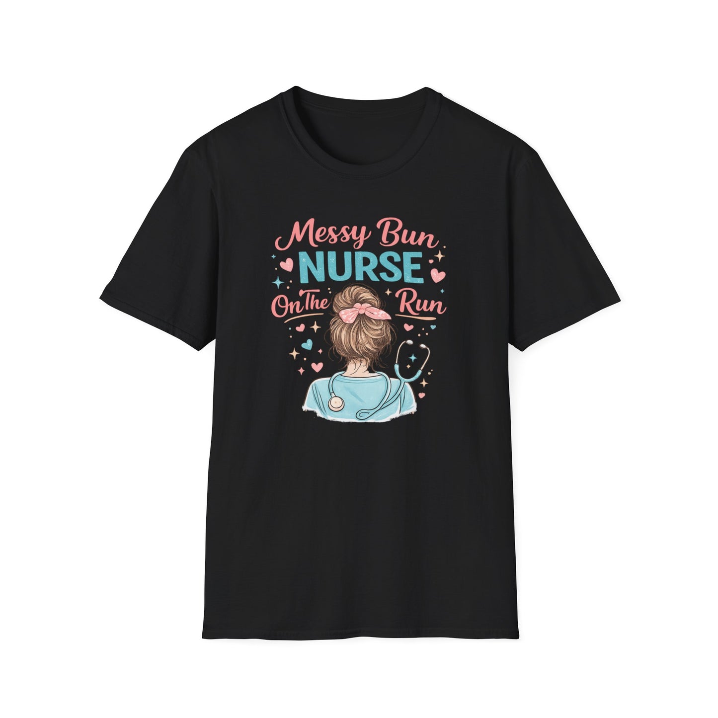 Messy Bun Nurse On The Run Shirt – Cute Nurse T-Shirt for Women – Funny RN CNA Nursing Student Tee – Nurse Gift for Her, Medical Worker Apparel