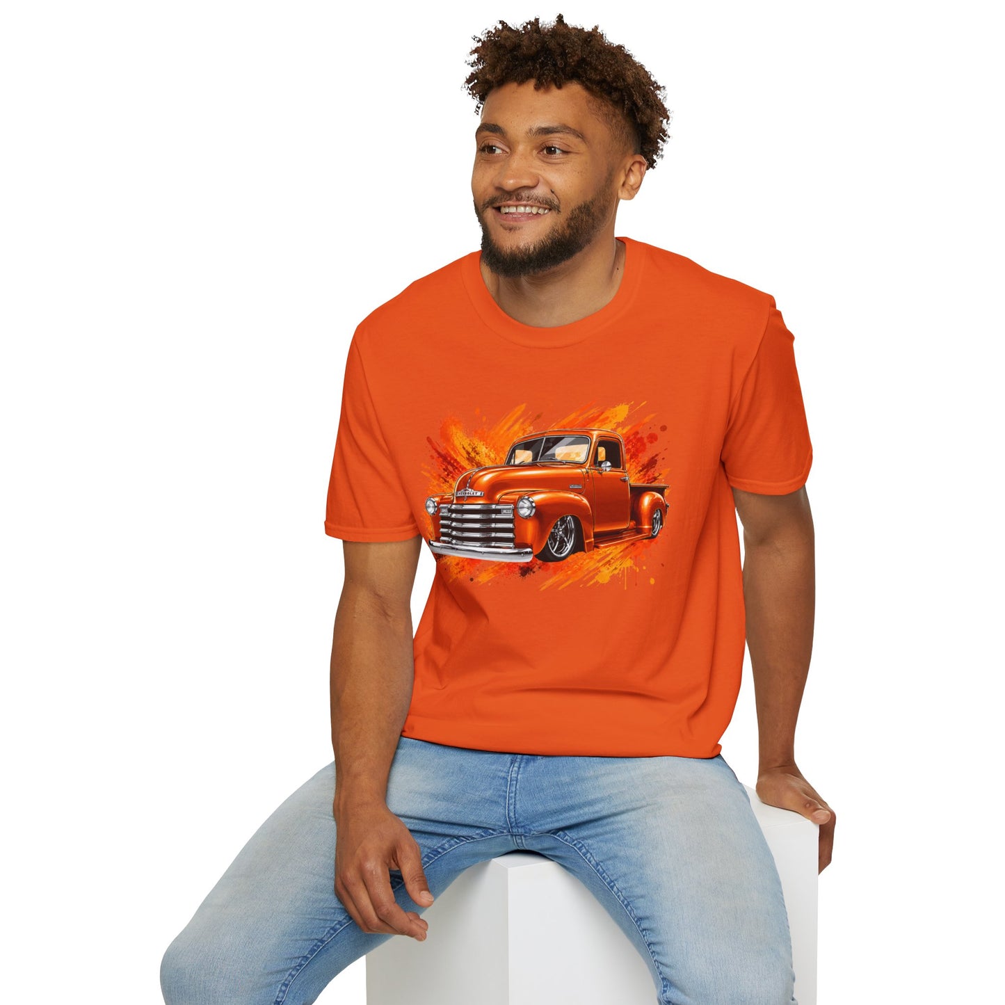 Orange Classic Truck T-Shirt, Vintage Pickup Graphic Tee, Custom Truck Shirt for Car Lovers
