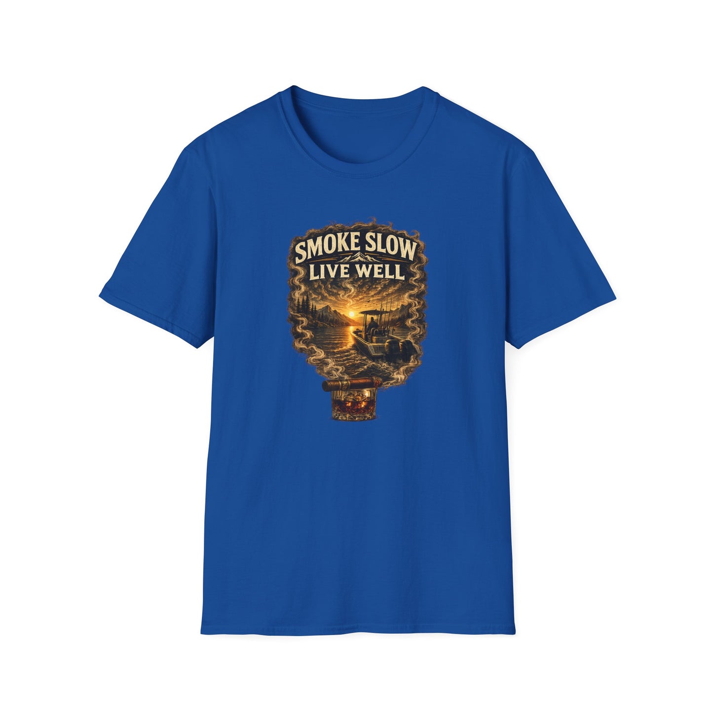 Smoke Slow Live Well Fishing T-Shirt – Cigar, Whiskey & Angler Lifestyle Tee
