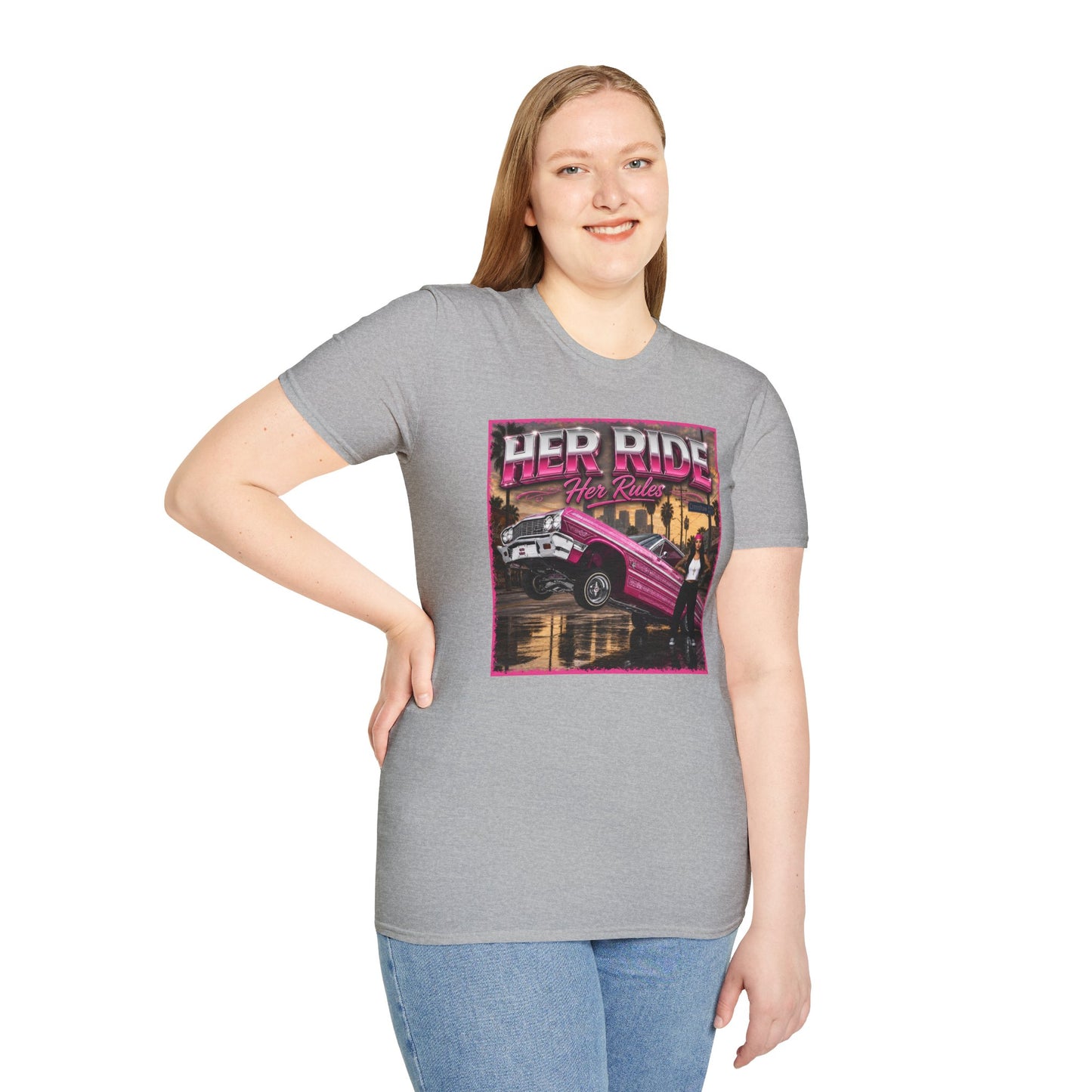 Women Lowrider Shirt, Her Ride Her Rules Tee, Pink Classic Car Graphic Shirt, Car Enthusiast Gift, Retro Auto Tee