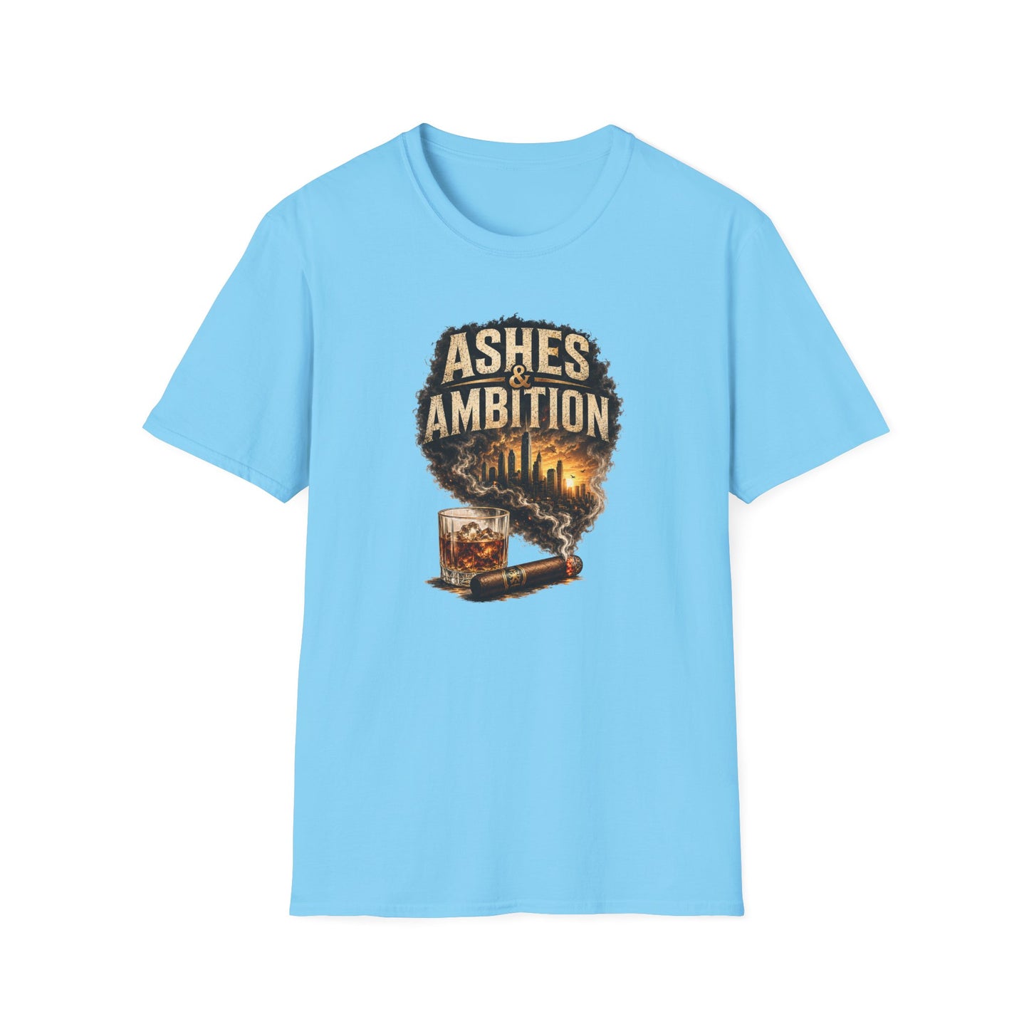 Ashes & Ambition Cigar T-Shirt – Whiskey, Success & Hustle Lifestyle Tee