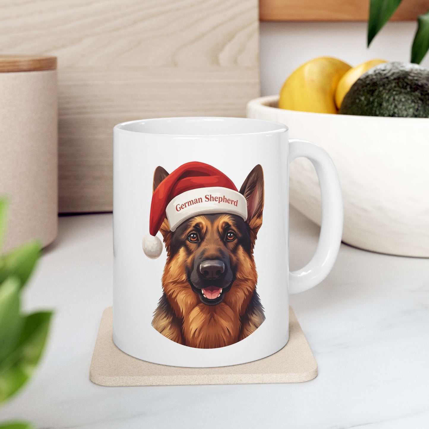 German Shepherd Holiday Portrait Mug – Cute Holiday Coffee Cup, Festive German Shepherd Ceramic Mug, Christmas Gift Idea (11oz/15oz)