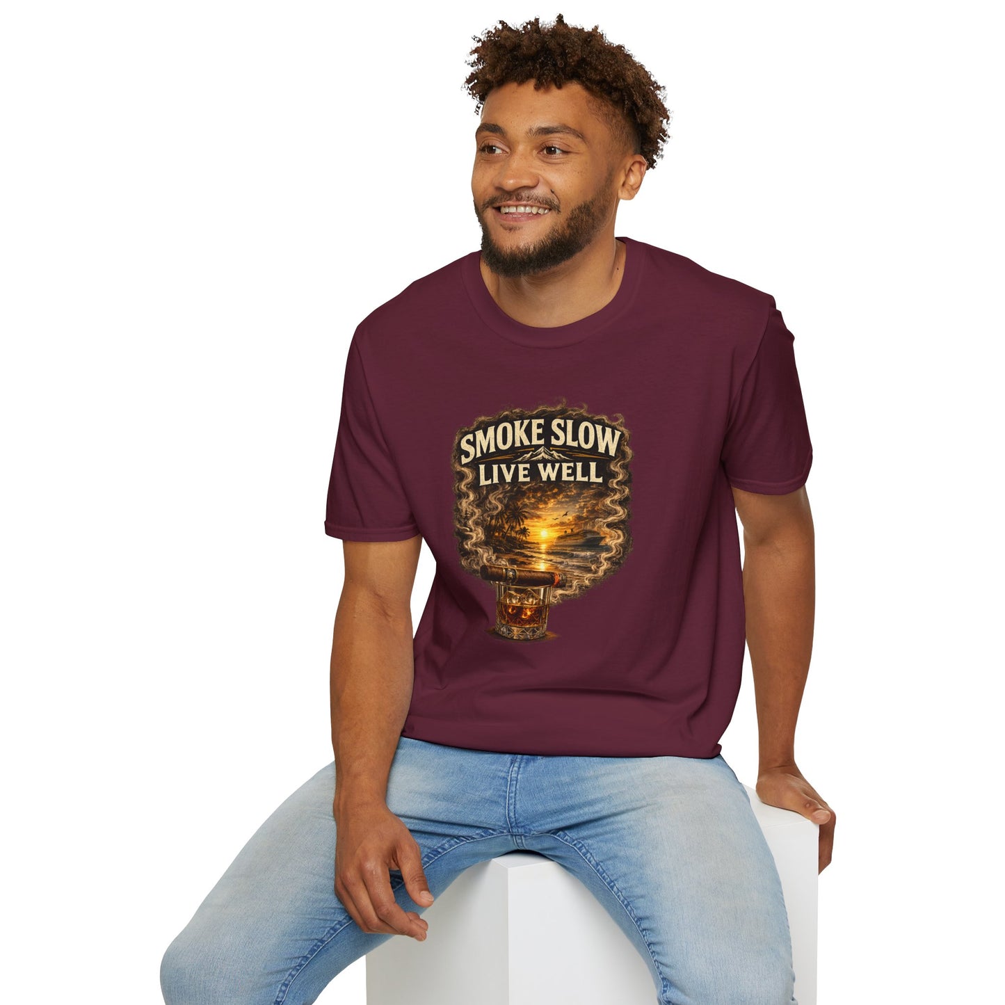 Smoke Slow Live Well Yacht T-Shirt – Cigar, Whiskey & Coastal Luxury Tee