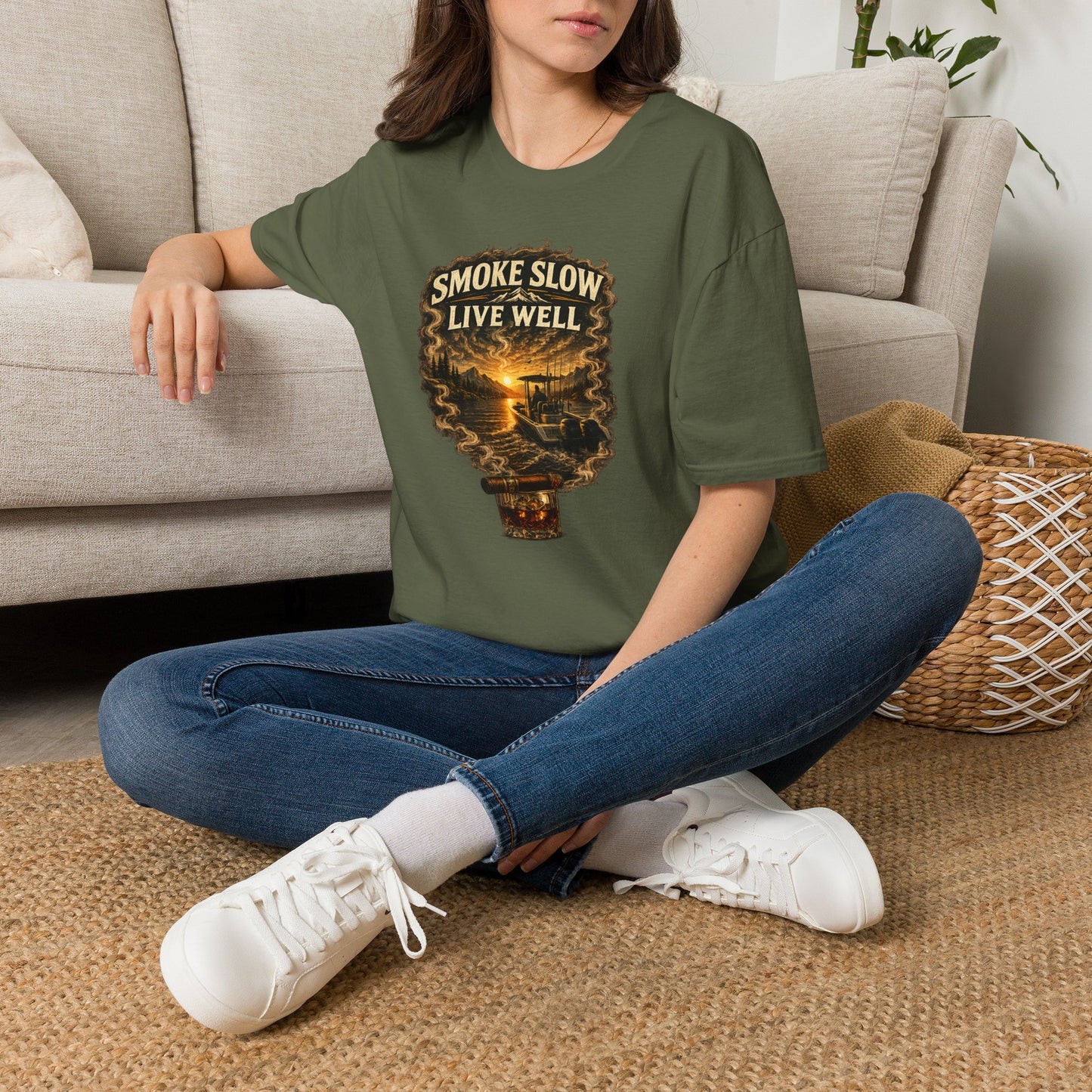 Smoke Slow Live Well Cigar T-Shirt – Whiskey & Outdoor Boating Lifestyle Cigar Tee