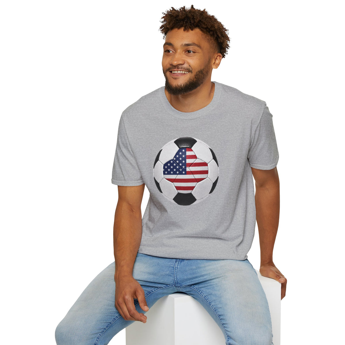 USA Soccer Ball Shirt, American Flag Soccer Tee, Red White Blue Soccer T-Shirt, Patriotic Game Day Fan Shirt