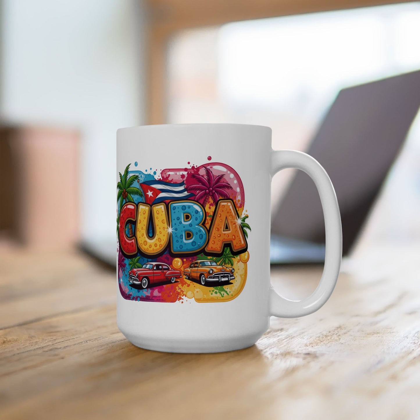 Colorful Cuban Flag Ceramic Mug, 11oz 15oz - Vibrant Cuba Souvenir Coffee Cup, Patriotic Tea Mug, Cuban American Gift, Kitchen Decor