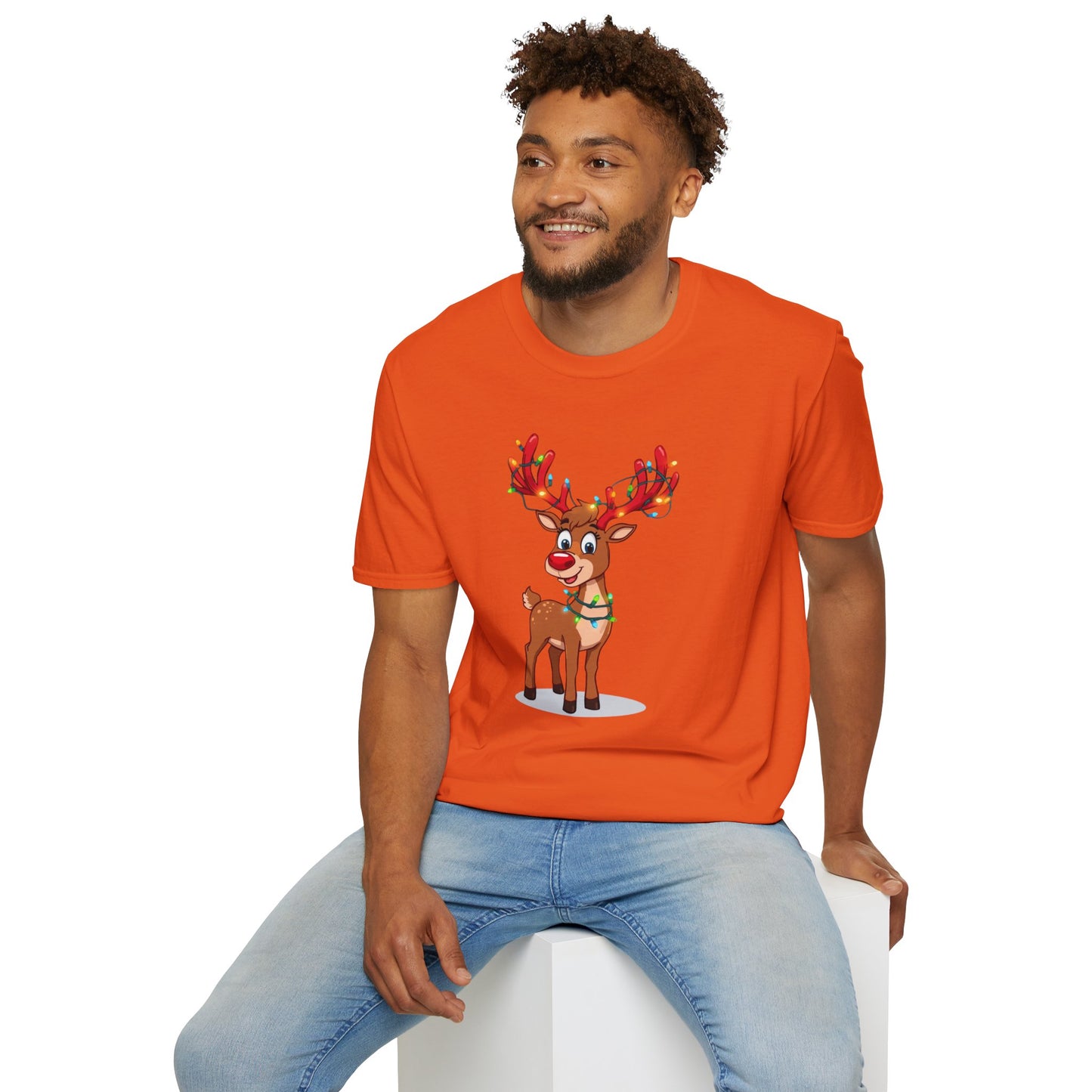 Smiling Reindeer with Christmas Lights Shirt, Family Christmas Shirts, Christmas T Shirt, Holiday Shirt, Cute Xmas Shirt for the family, Holiday Gift