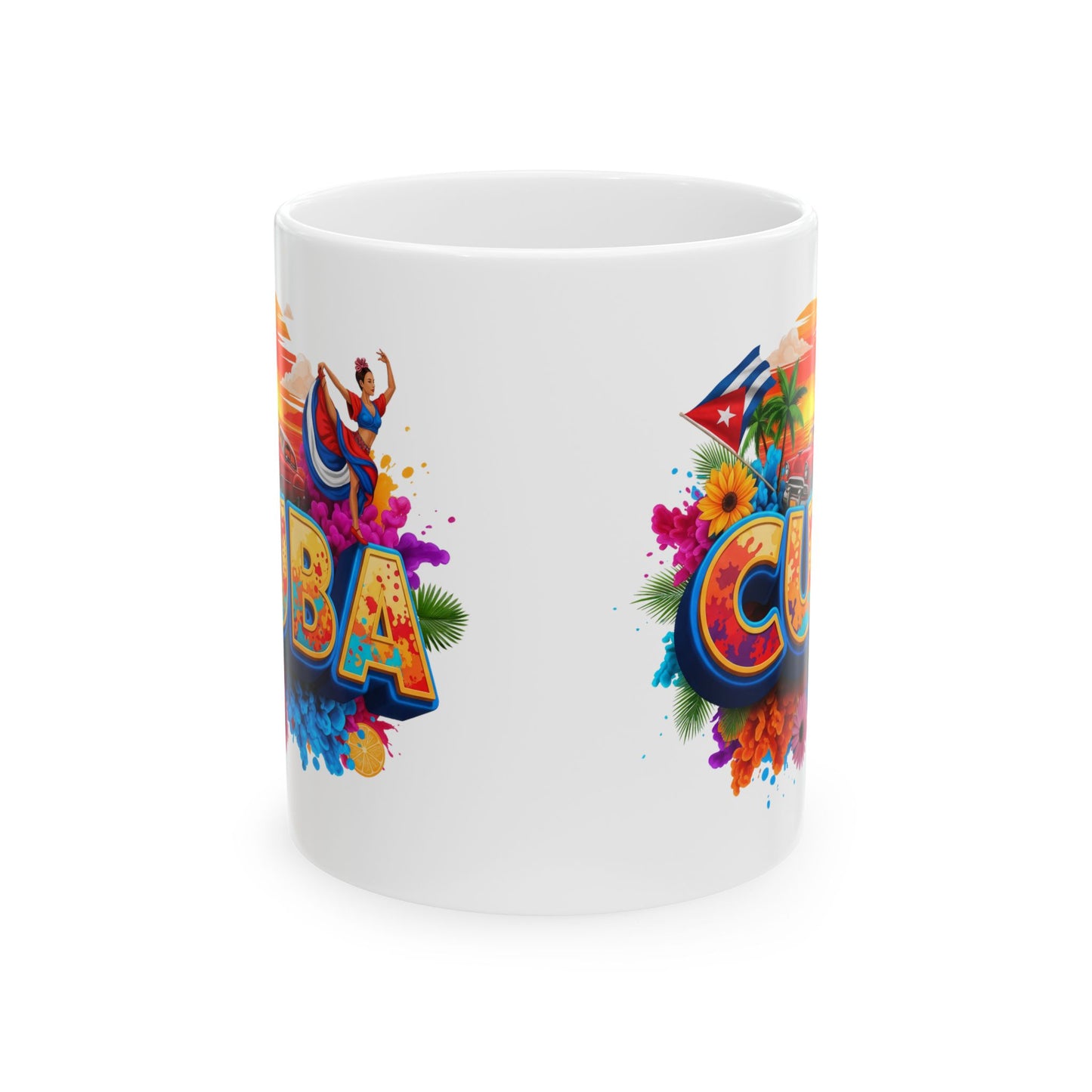 Colorful Cuban Flag Ceramic Mug, 11oz 15oz - Vibrant Cuba Souvenir Coffee Cup, Patriotic Tea Mug, Cuban American Gift, Kitchen Decor