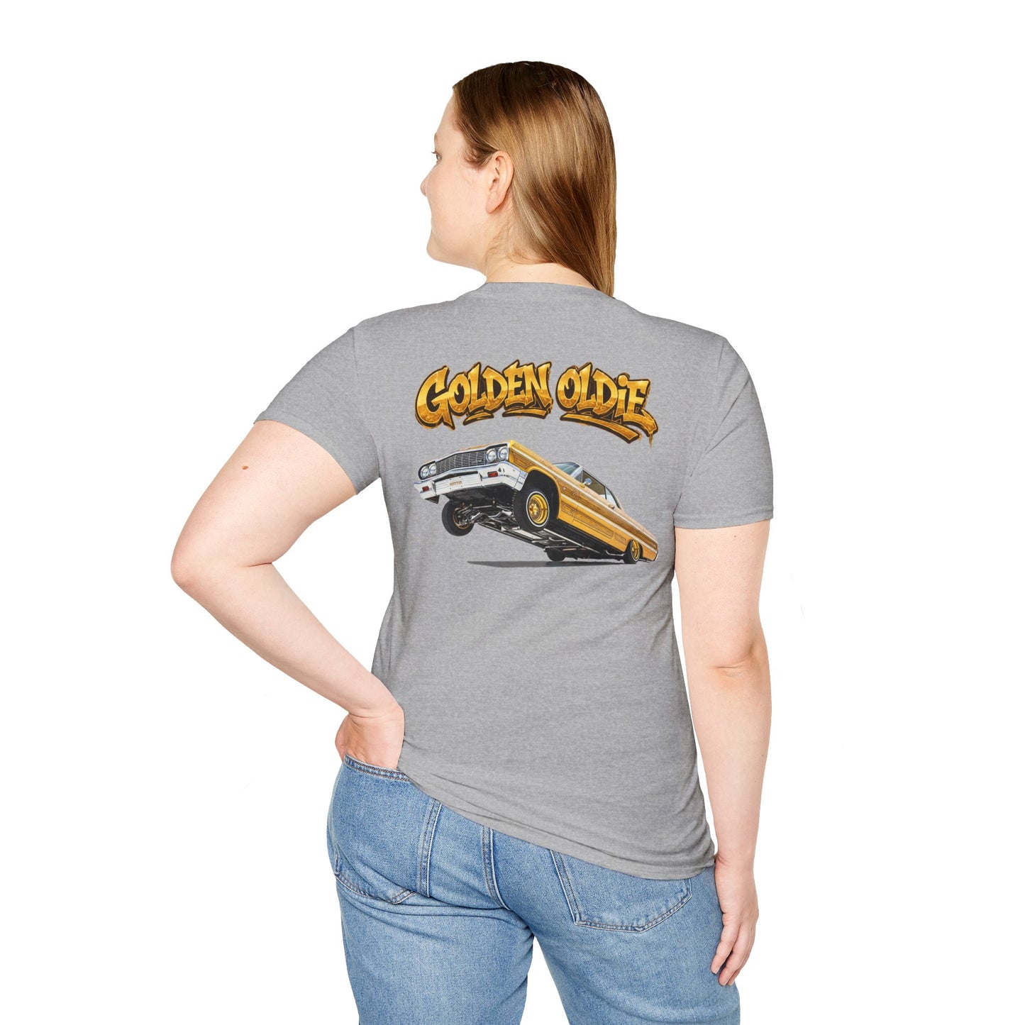 Back Print Lowrider Shirt, Golden Oldie Classic Car Tee, Vintage Car Enthusiast Shirt, Retro Auto Gift, Unisex Car Lover Tee
