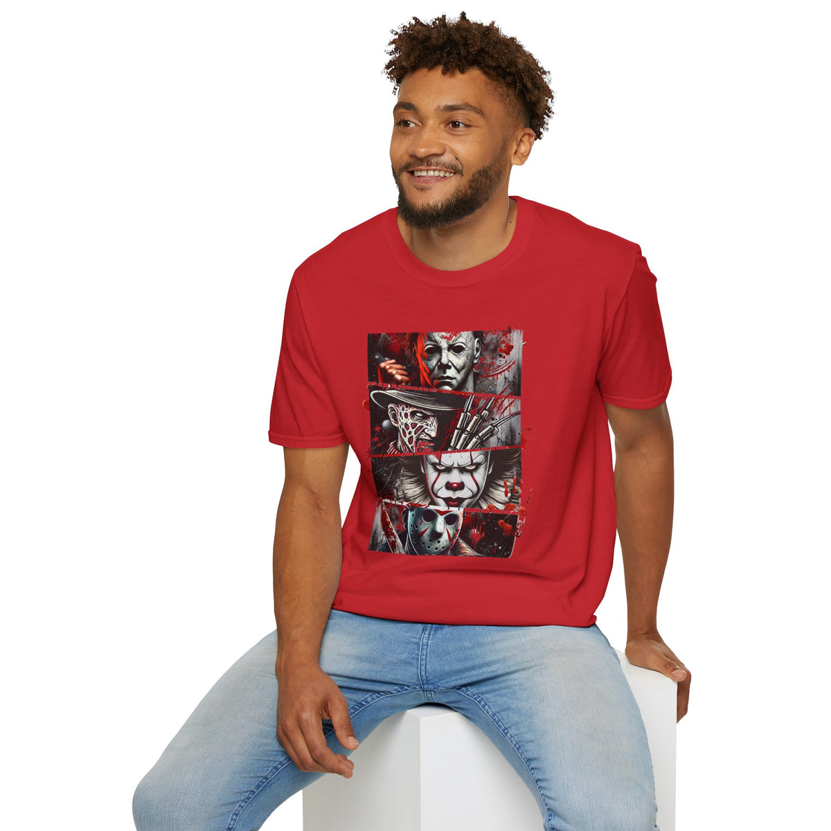 Horror Movie Villains Halloween Softstyle T-Shirt, Scary Movie Tee, Halloween Shirt, Horror Movie Fan Gift, Horror Movie Characters